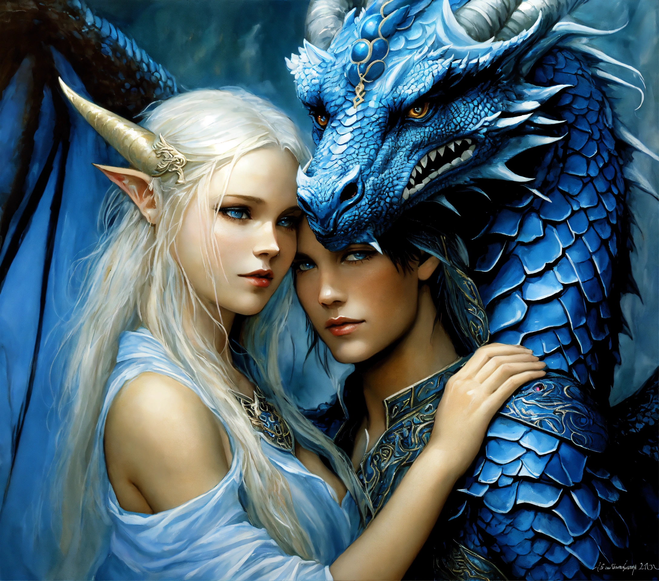 Lexica - Painting of a giant magnificent blue dragon with a 15 year old ...