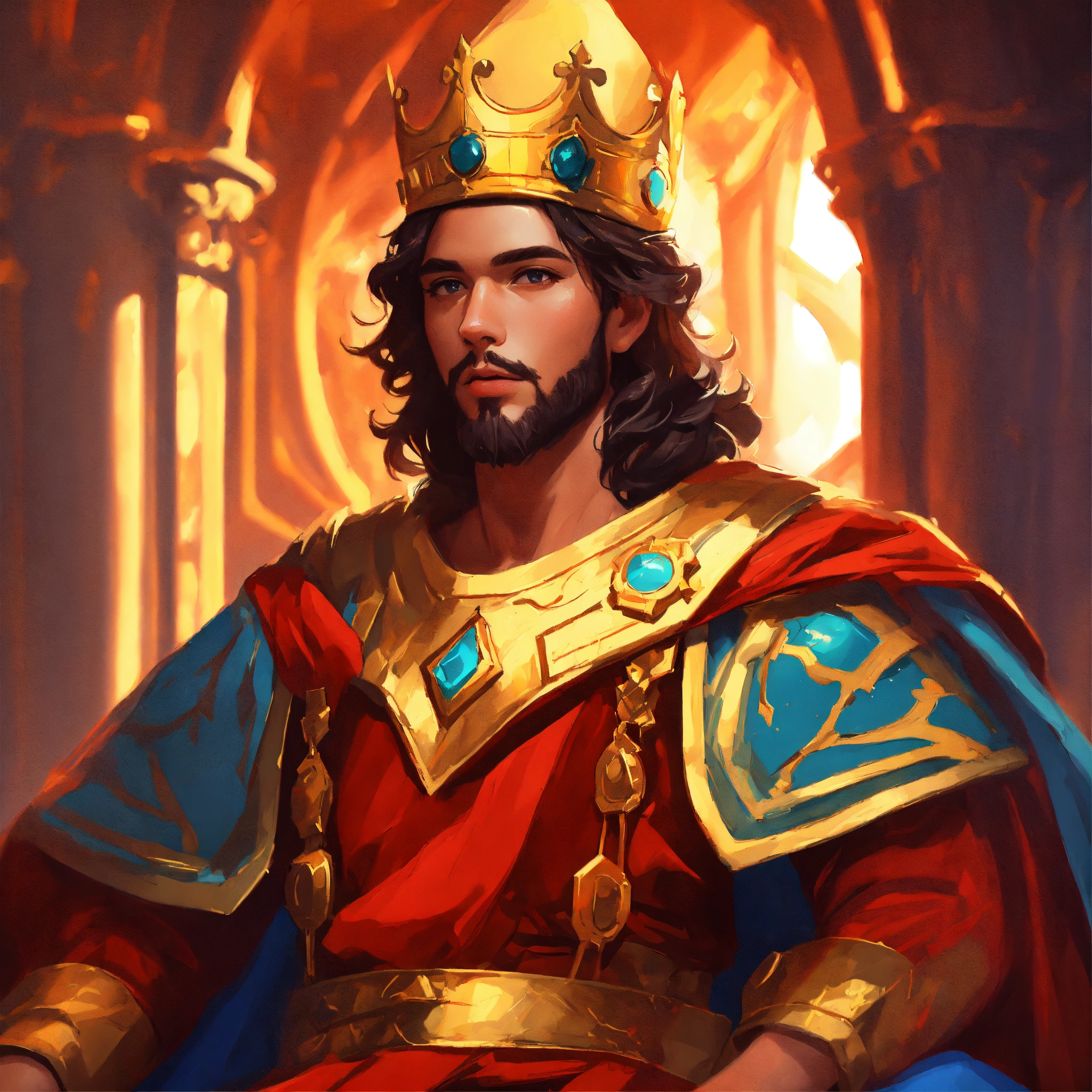 Lexica - Young king, realistic cartoon oil paint, 2D illustration style ...