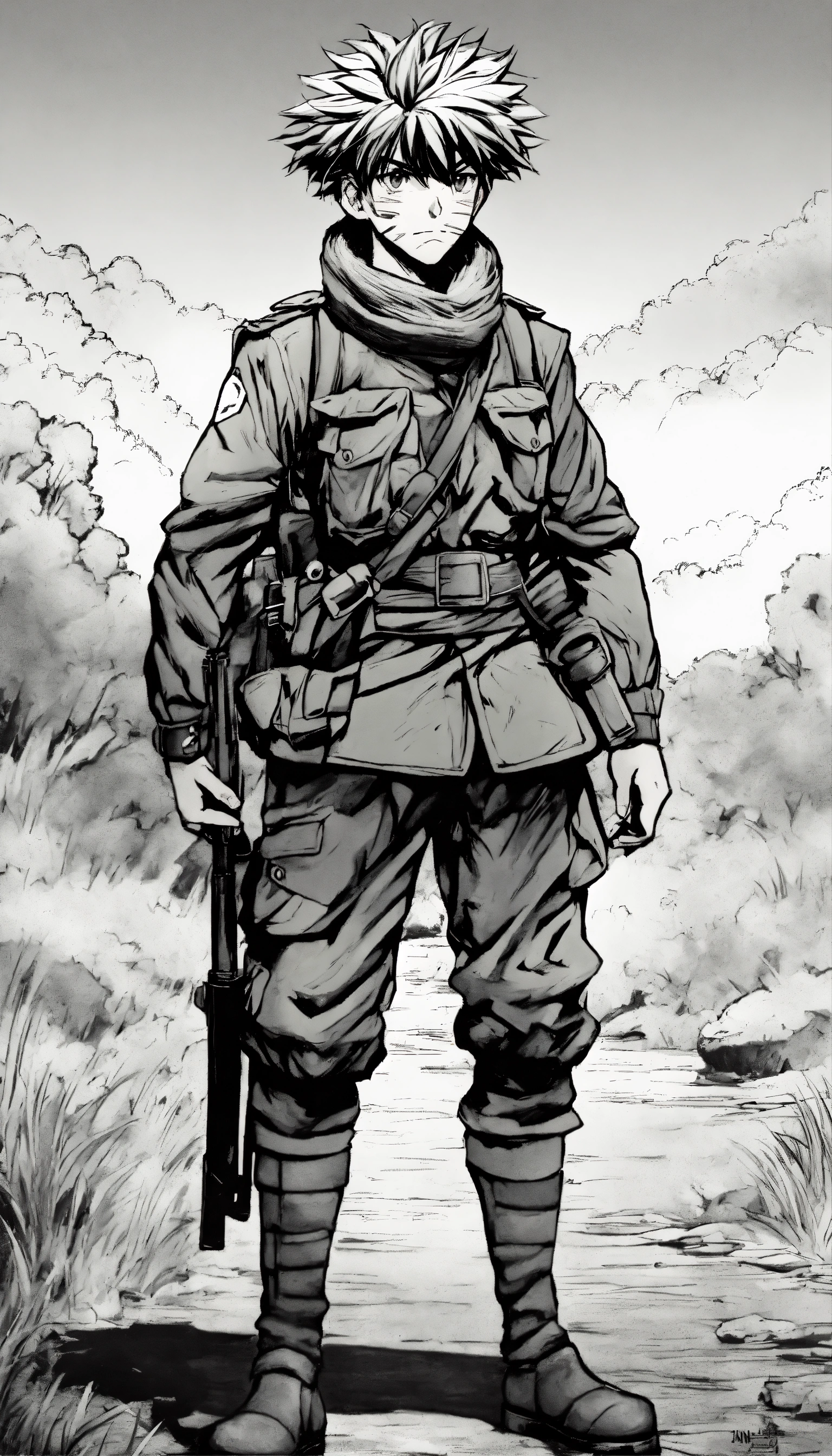 Lexica - Old manga style soldier guerilla in hunter x Hunter style