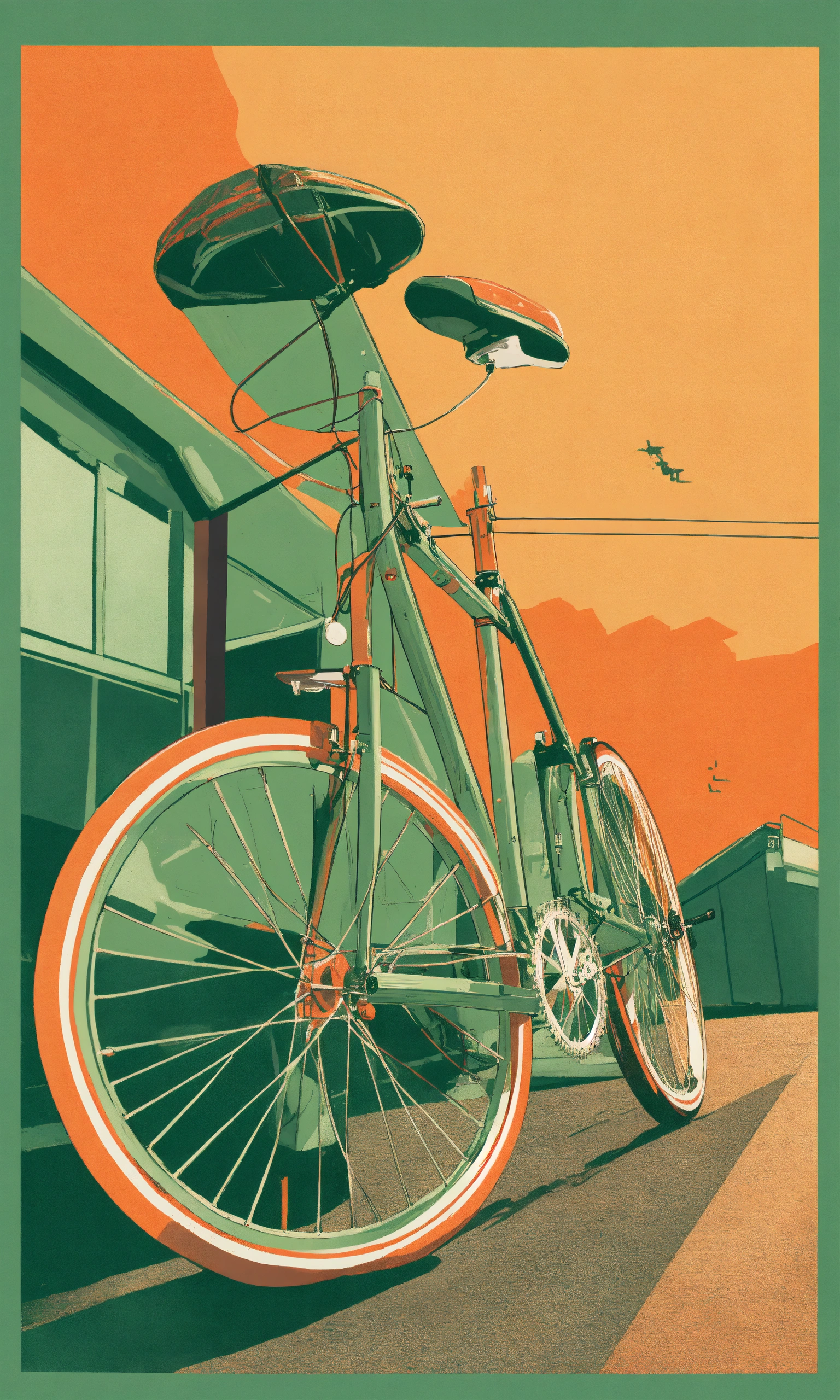 Lexica - 1970s Single speed racer bicycle muted green and orange hues ...