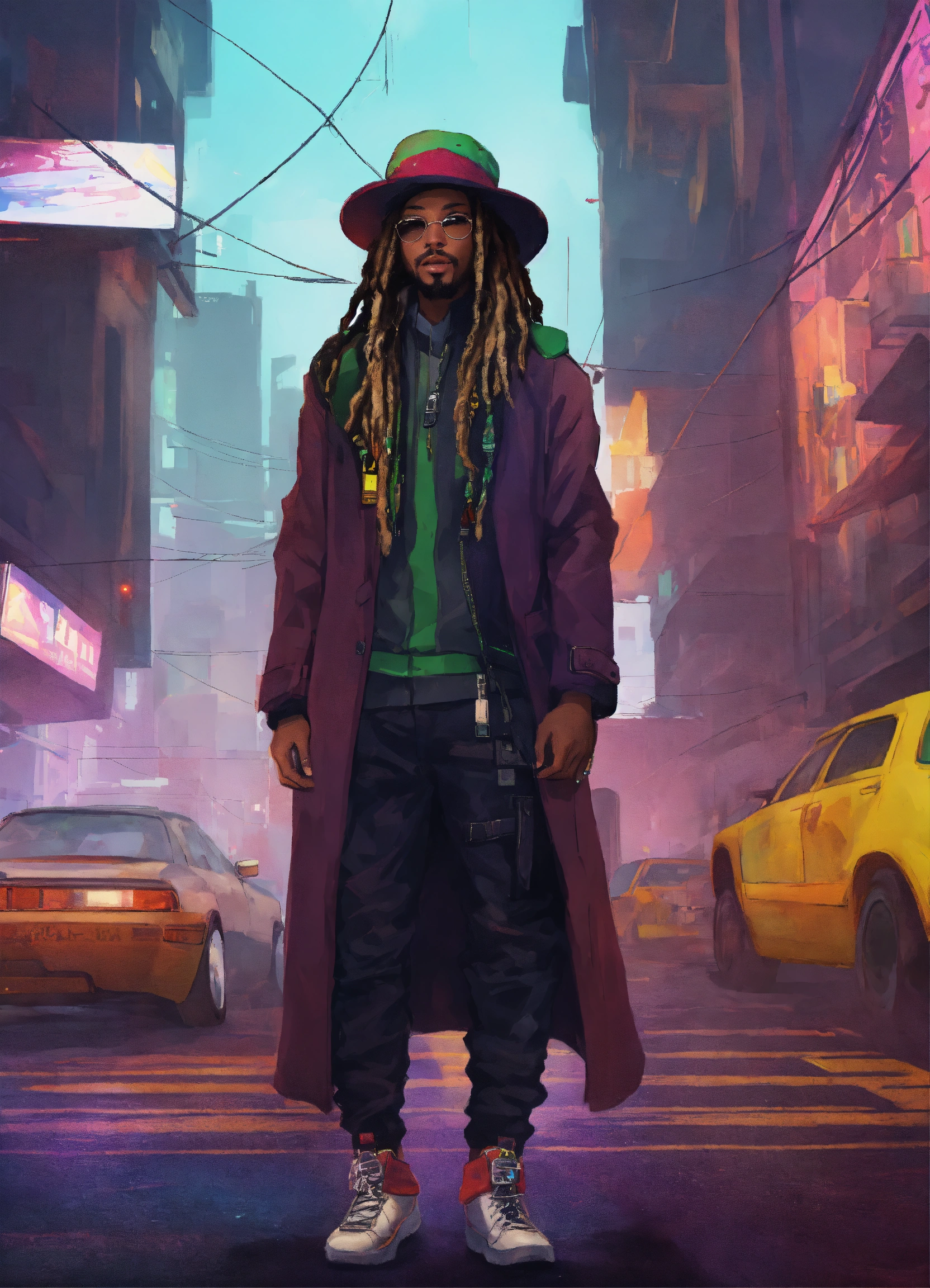 Lexica - Cyberpunk Jamicia hacker with dreadlocks, and a rasta hat in a ...