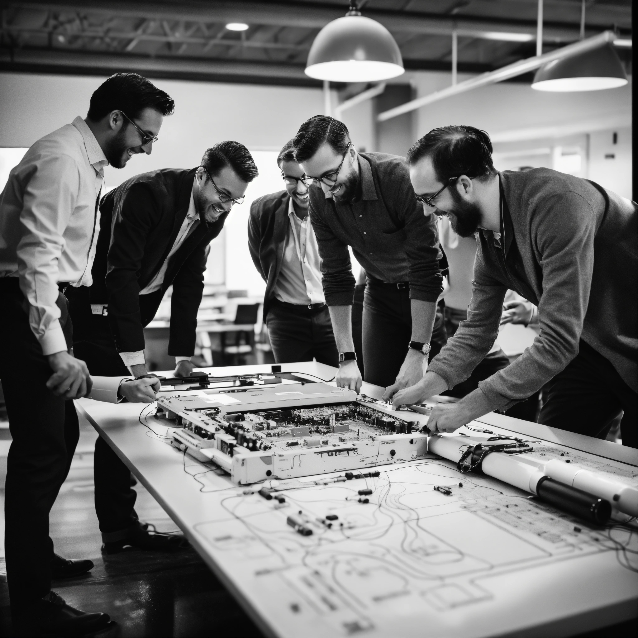 Lexica Vintage style black and white foto of a mixed development team