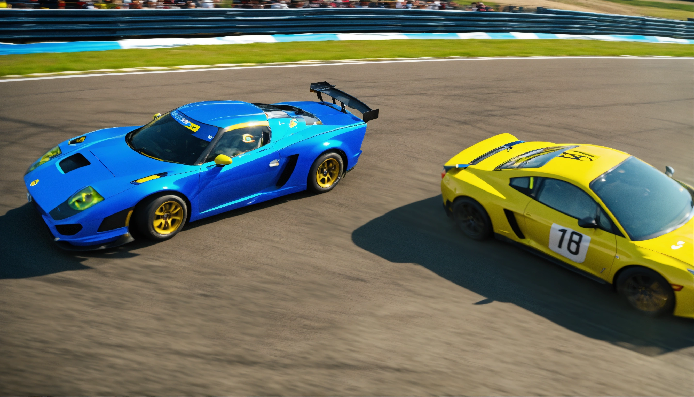 Lexica - A yellow car overtakes a blue car on a race. Yellow car win ...