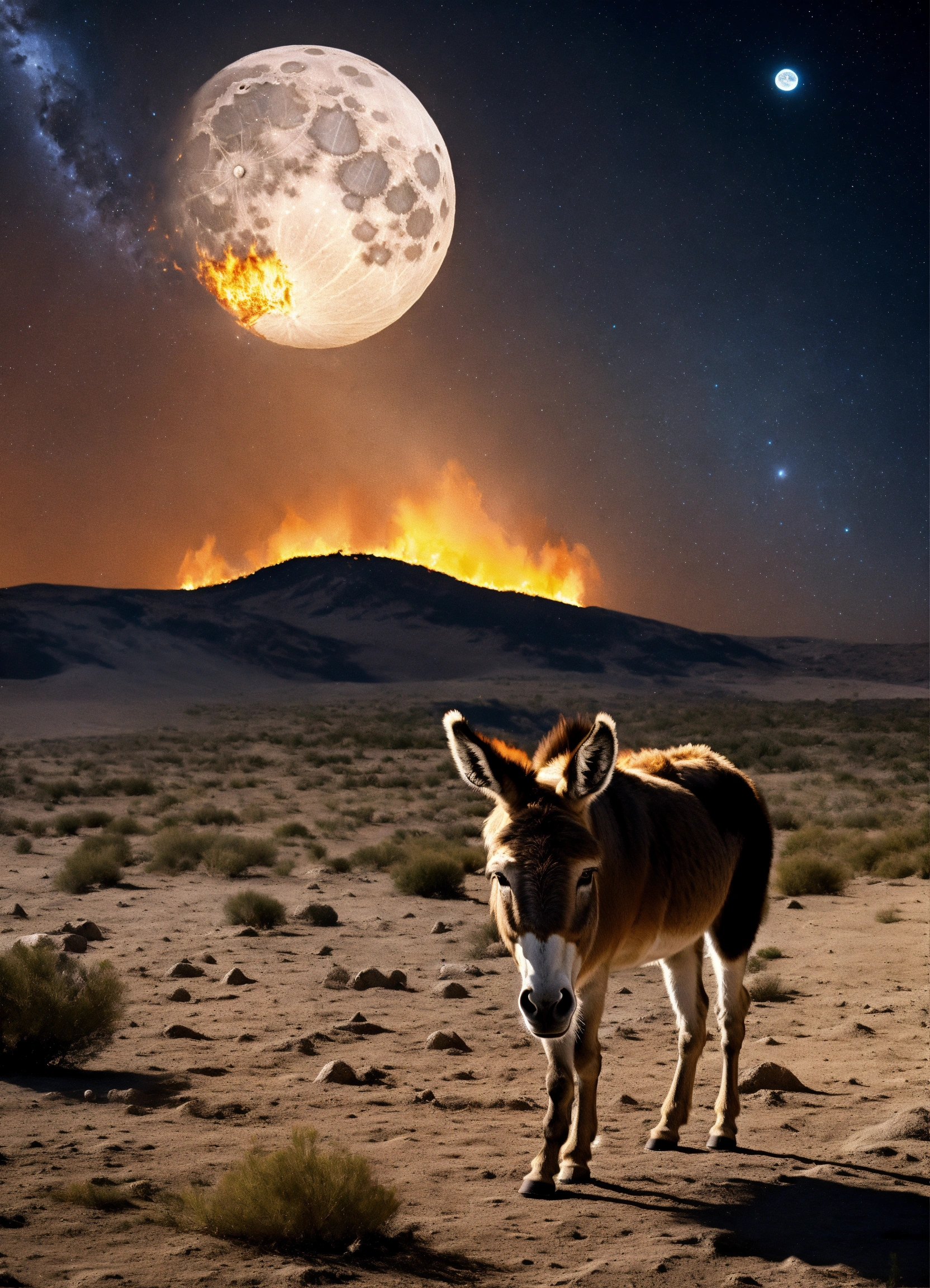 Lexica - Donkey on the Moon Ufo crash, fire, aliens