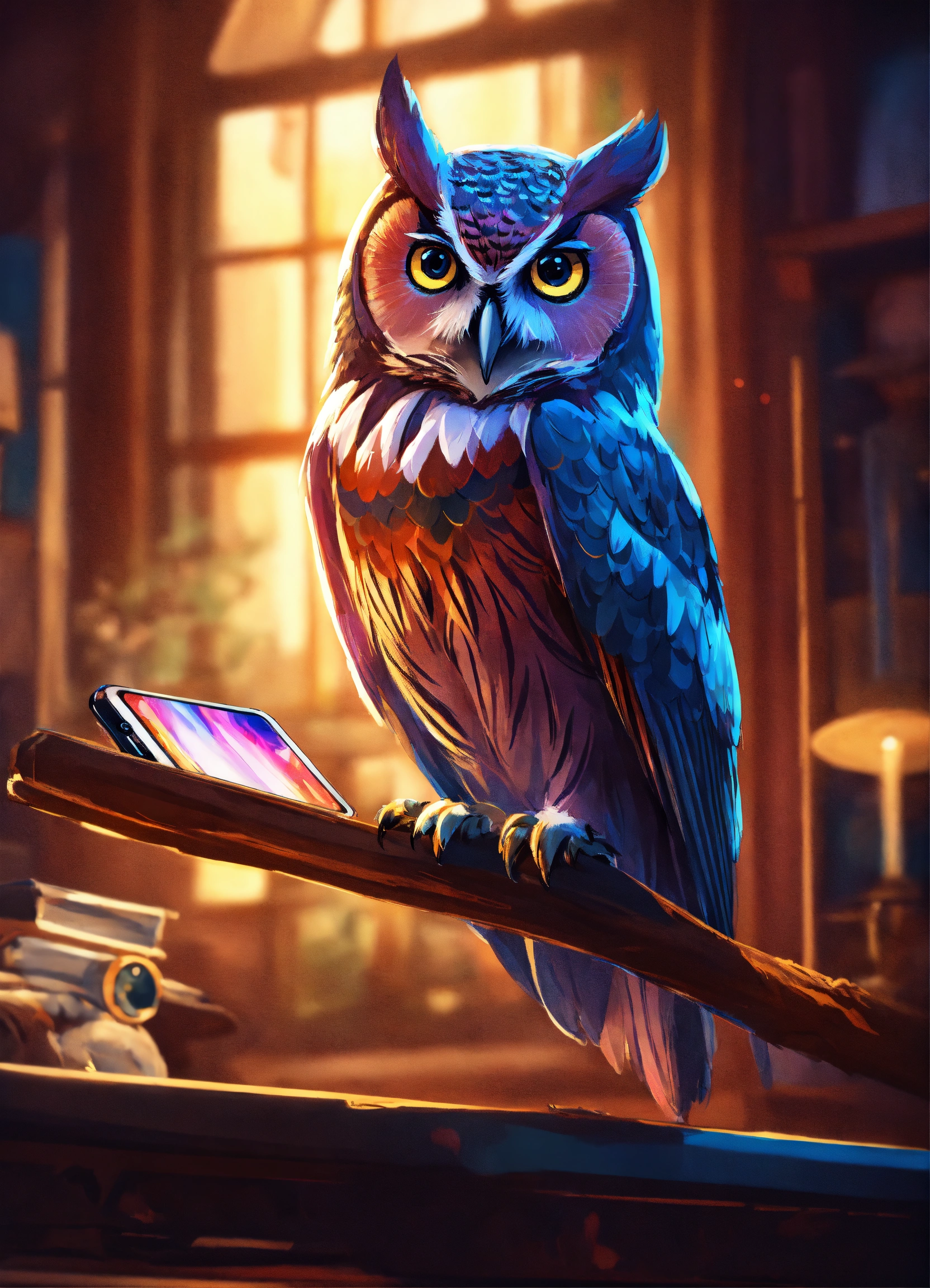 Lexica - Owl looking at a phone, elegant, digital painting, sharp focus ...