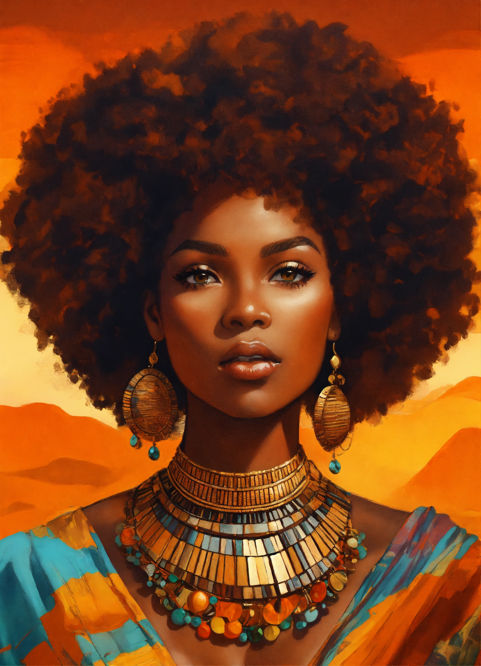 Lexica - A beautiful black woman with dark skin, wearing an afro and ...