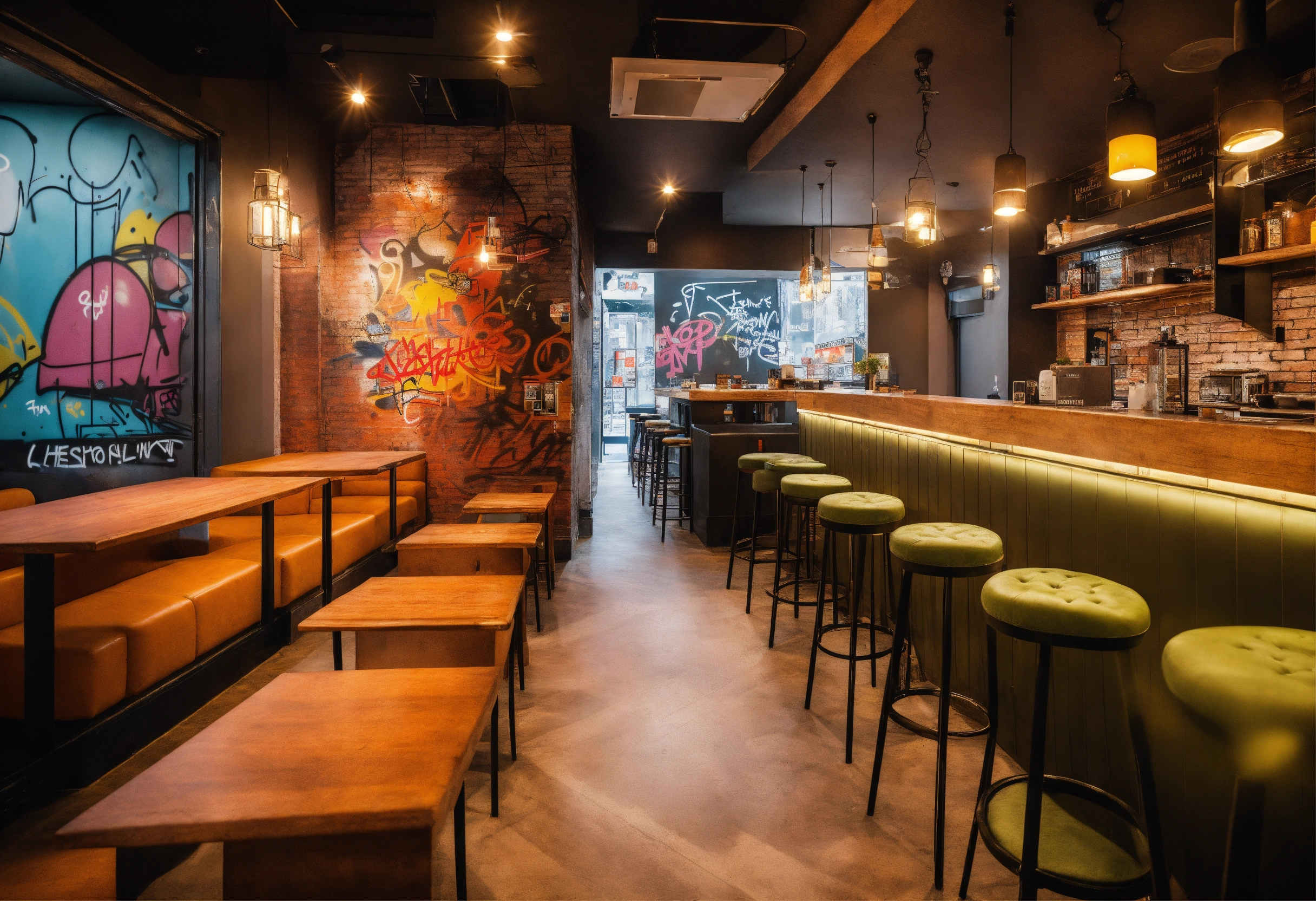 Lexica - Cafe interior design in modern hip-hop theme with graffiti's ...