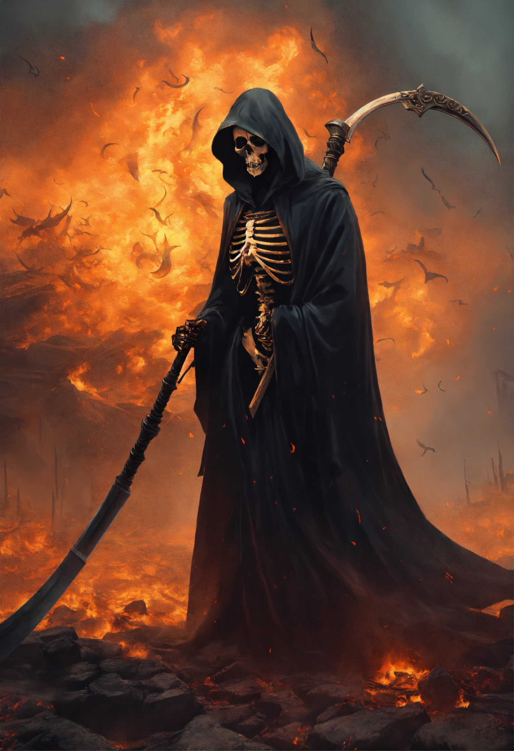 Lexica - The grim reaper with scythe raised for the kill, flowing robes ...