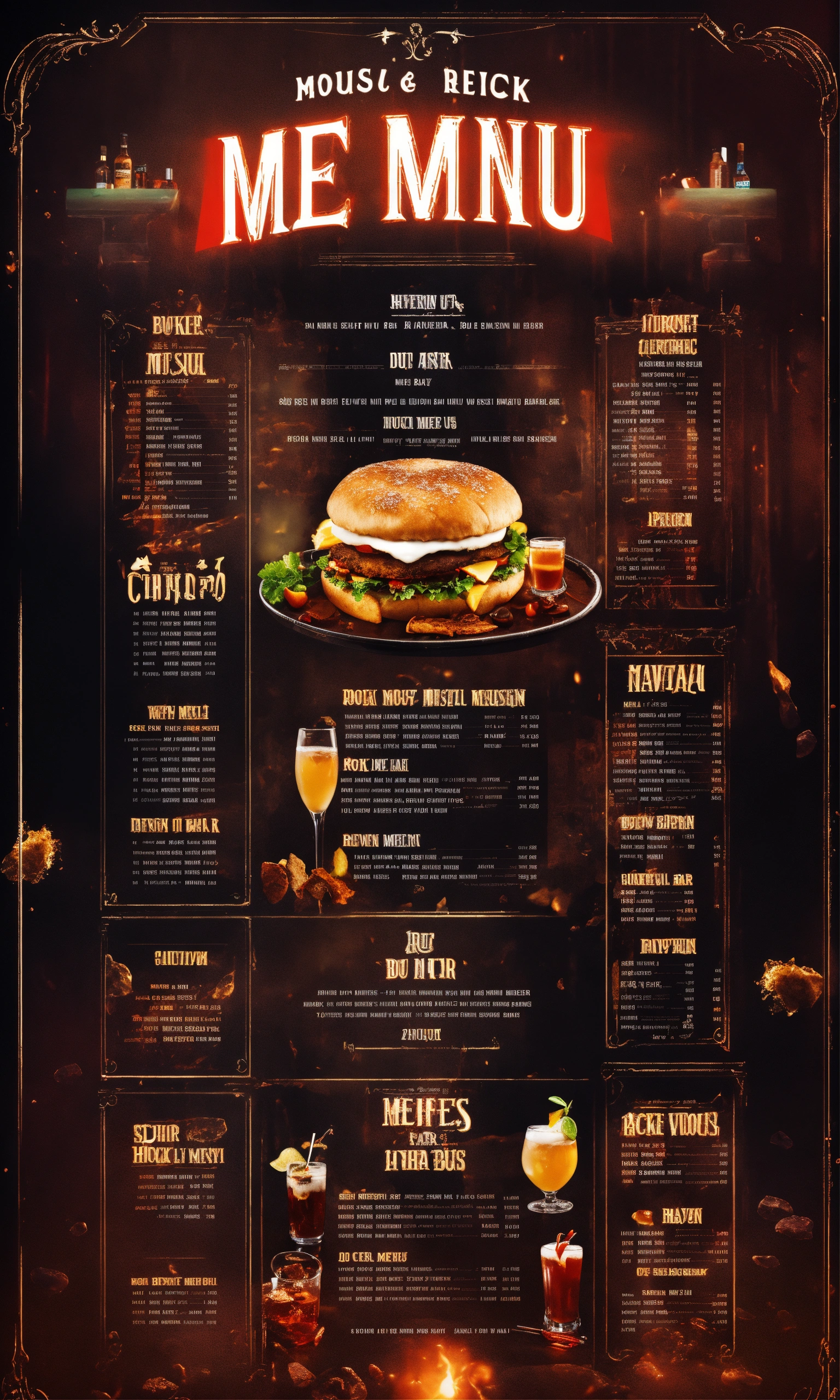 Lexica - Rock music bar menu photoshop design 4k detailed