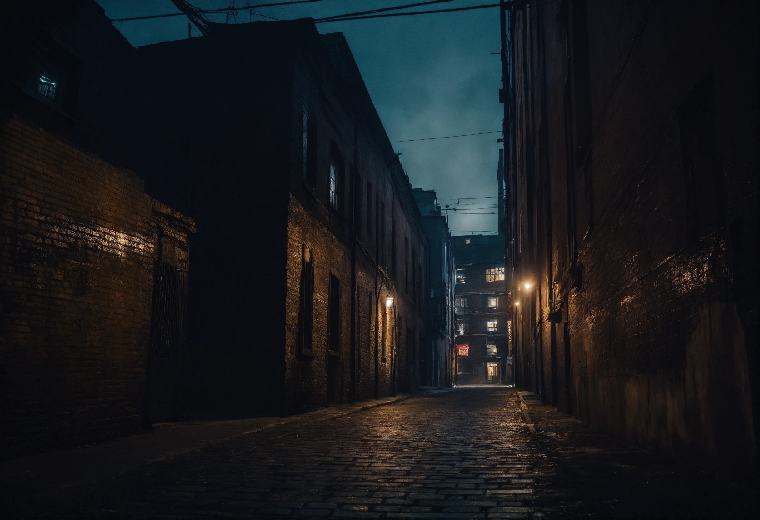 Lexica - A dark alley with buildings on the side, view from alley ...