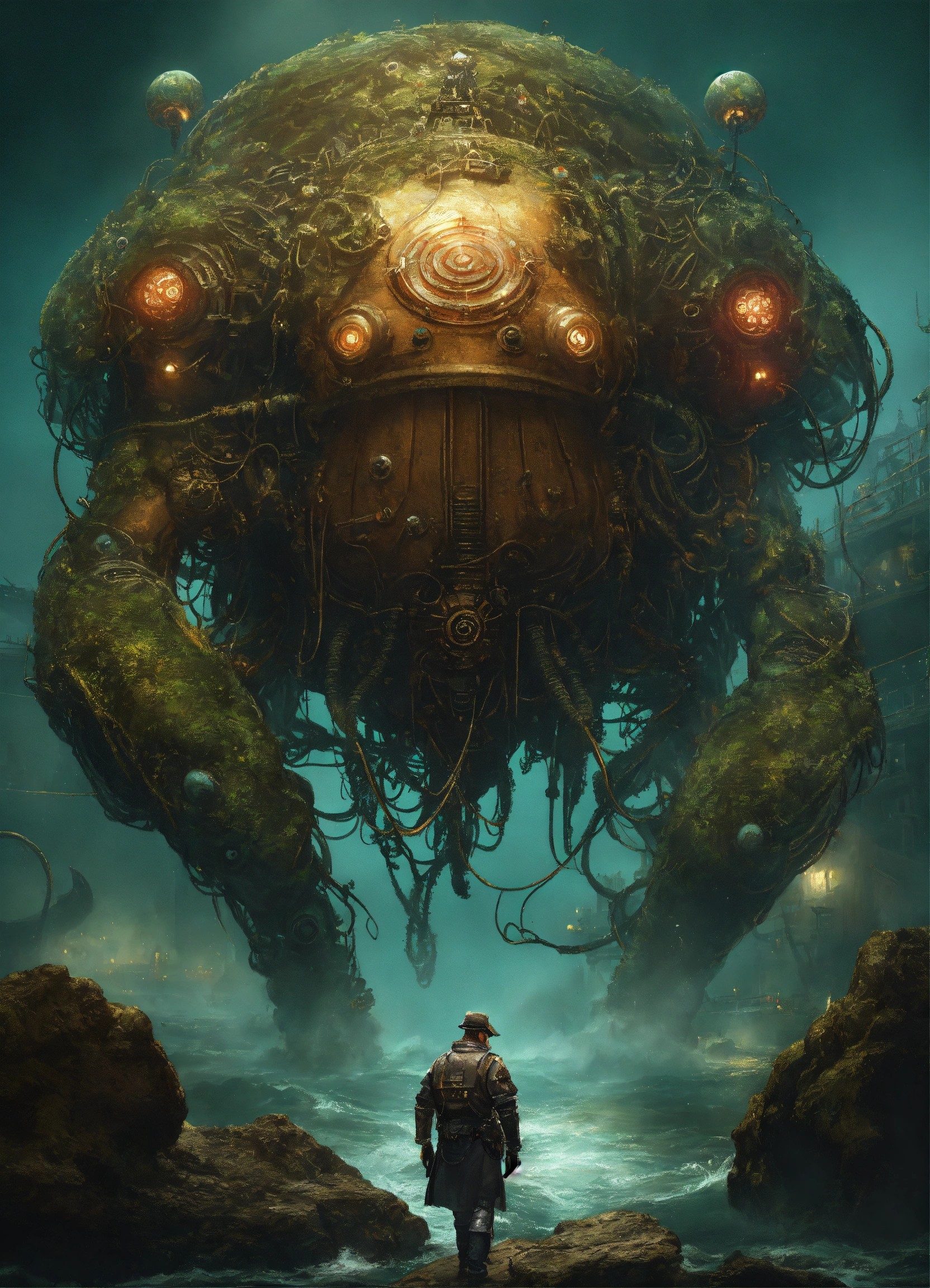 Lexica - An artwork of an enormous cyborg creature, in the style of ...