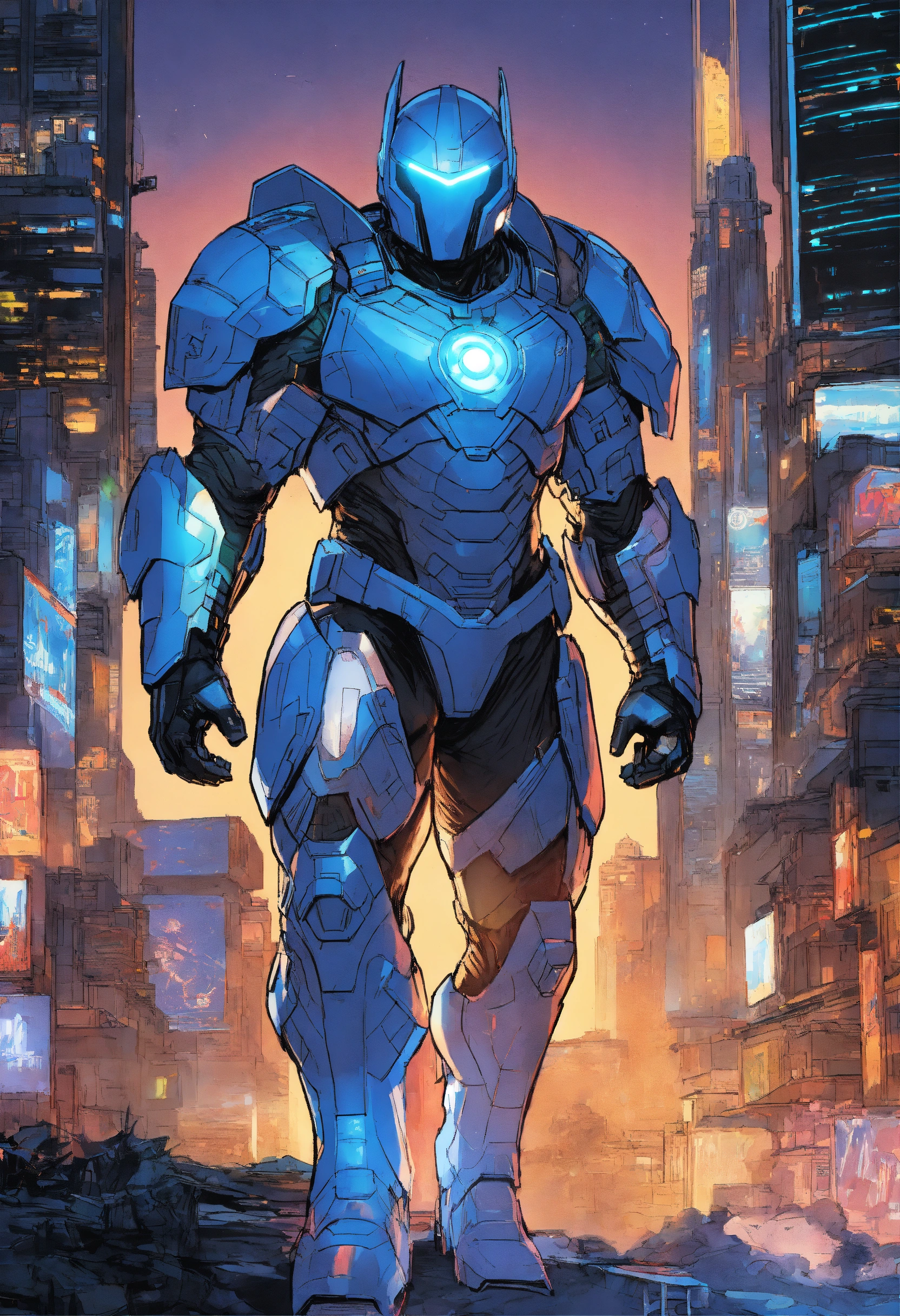 Lexica - Futuristic superhero, wearing a sleek suit of armor, neon blue ...