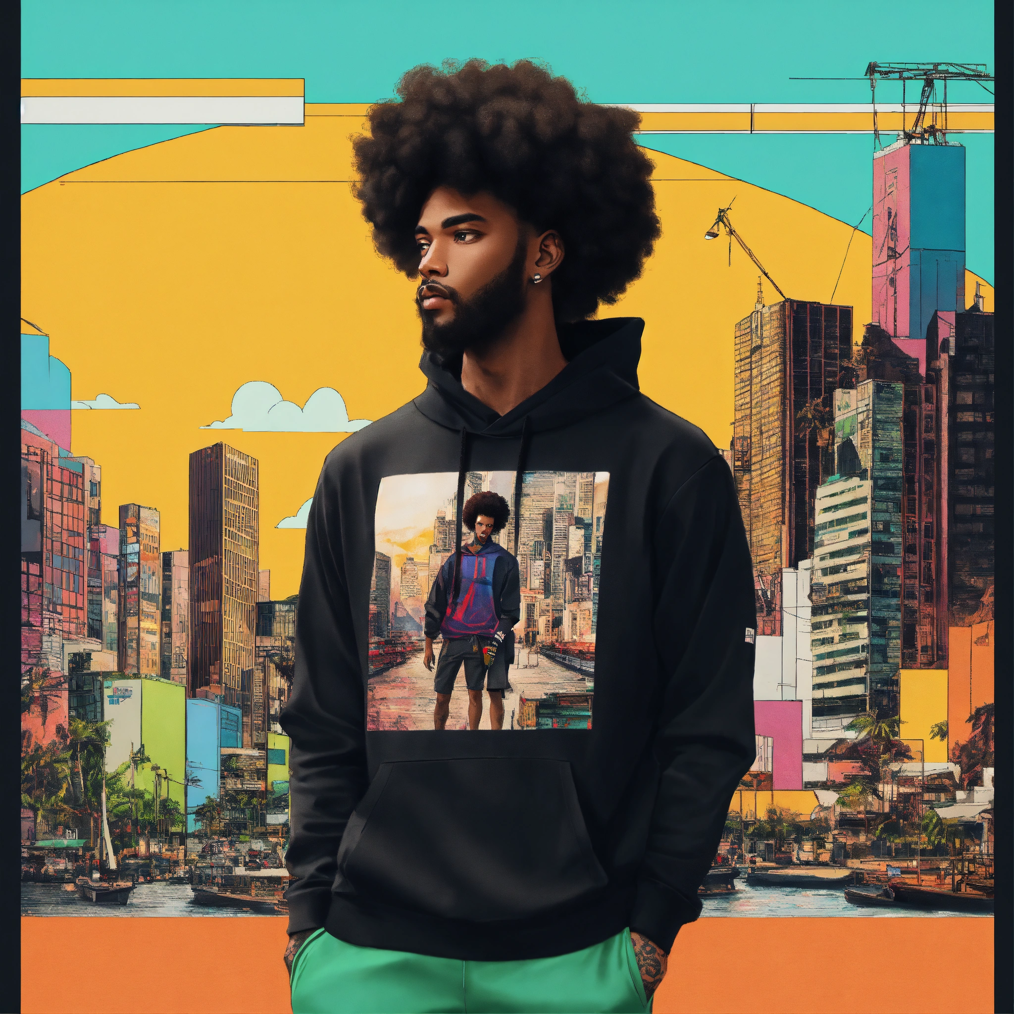 Lexica - Design t-shirt, city, a black male model with natural afro ...
