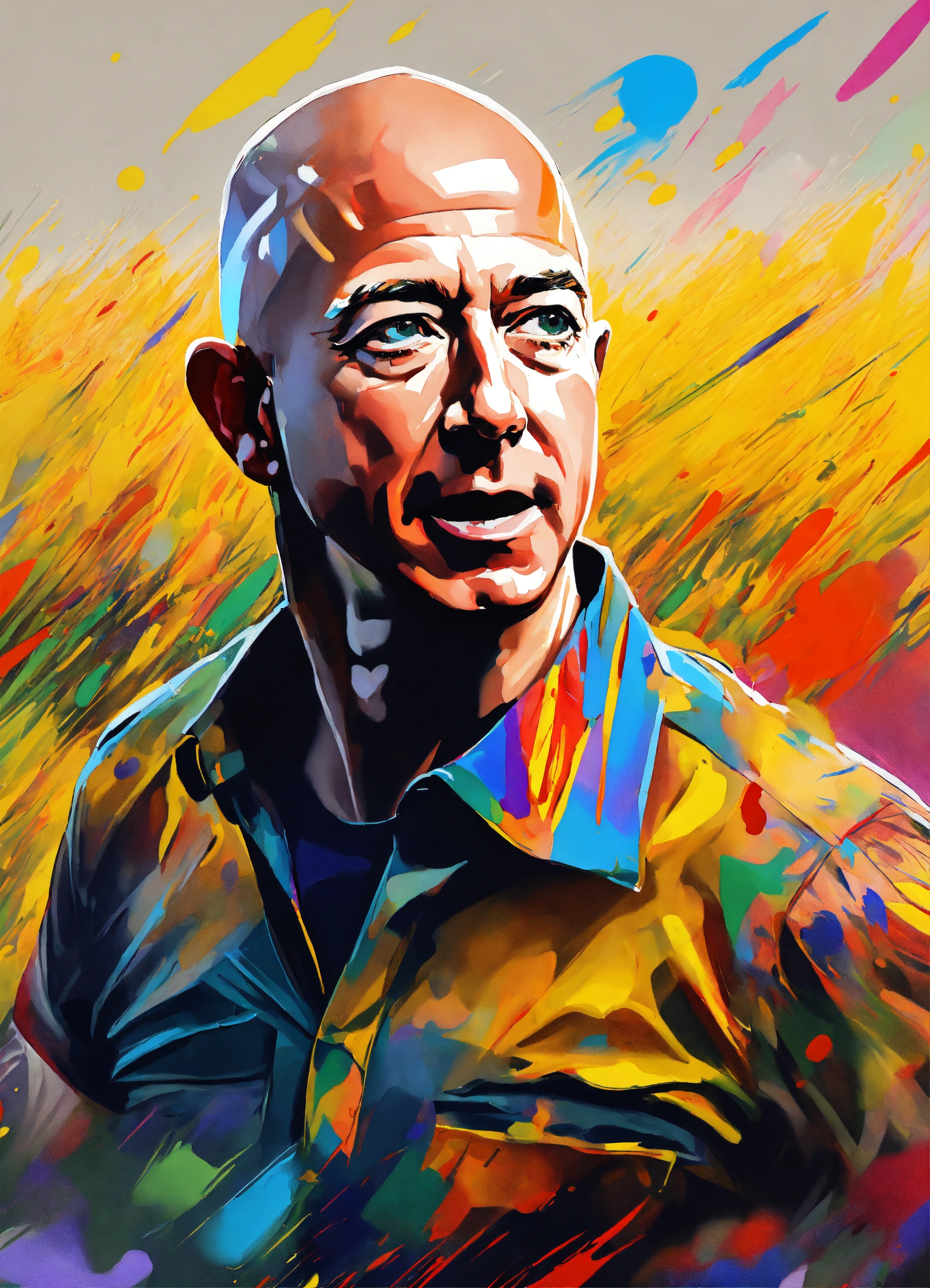 Lexica - A painting of 'Jeff Bezos' running with a cap no text, and t ...