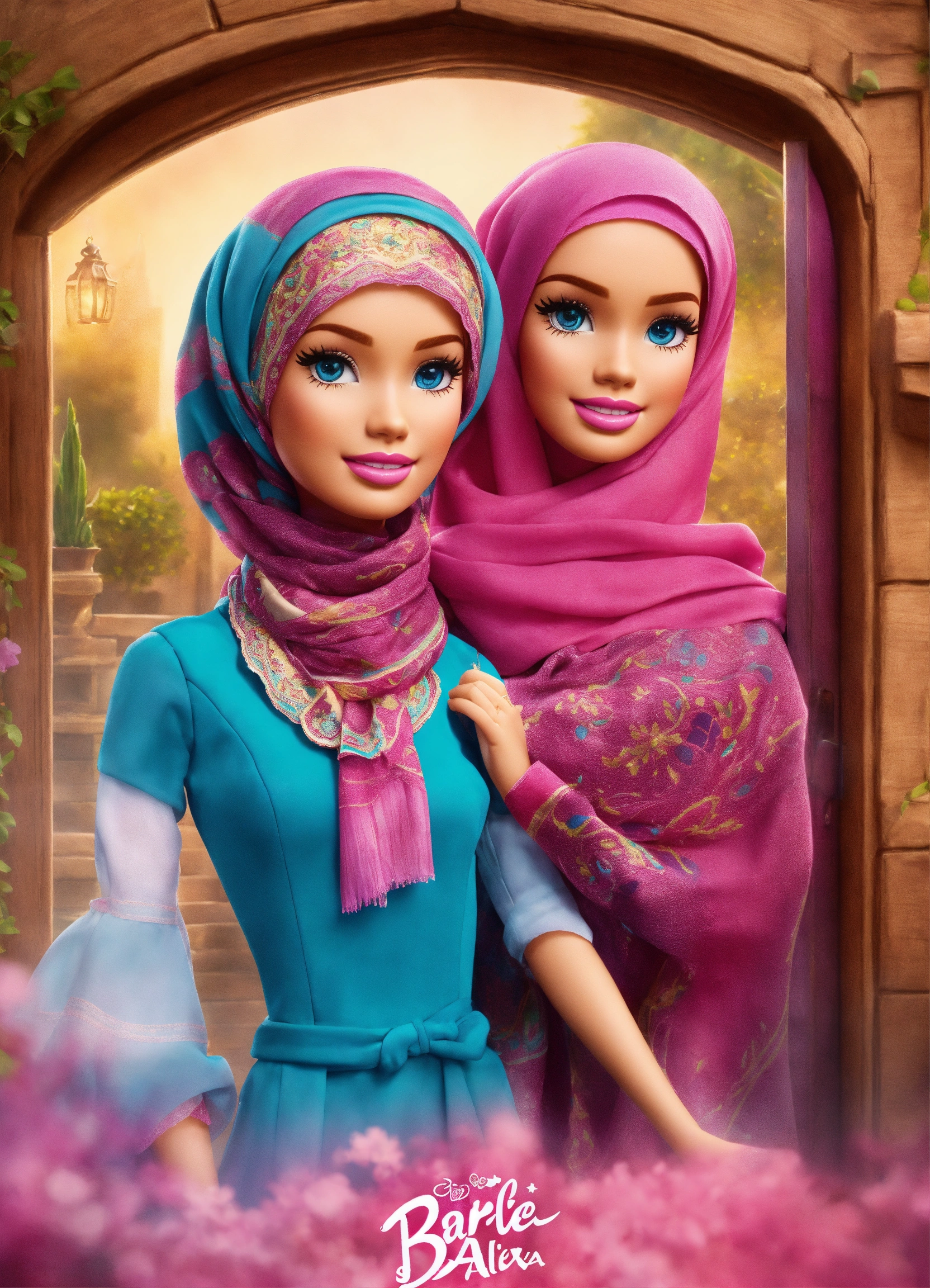 Lexica - Barbie and Alexa ,the secret door cartoon , wearing Muslim ...