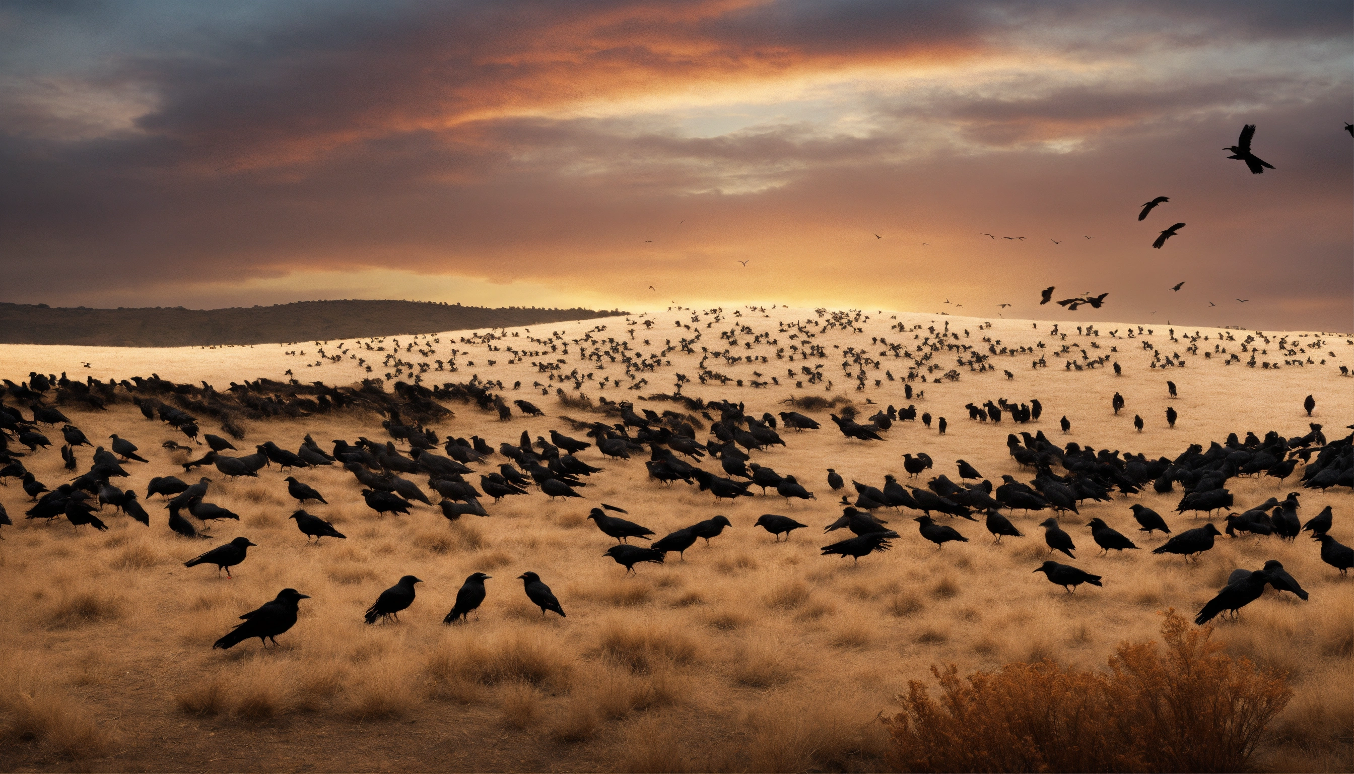 Lexica - 3d picture of a flock of crows sitting on dried land
