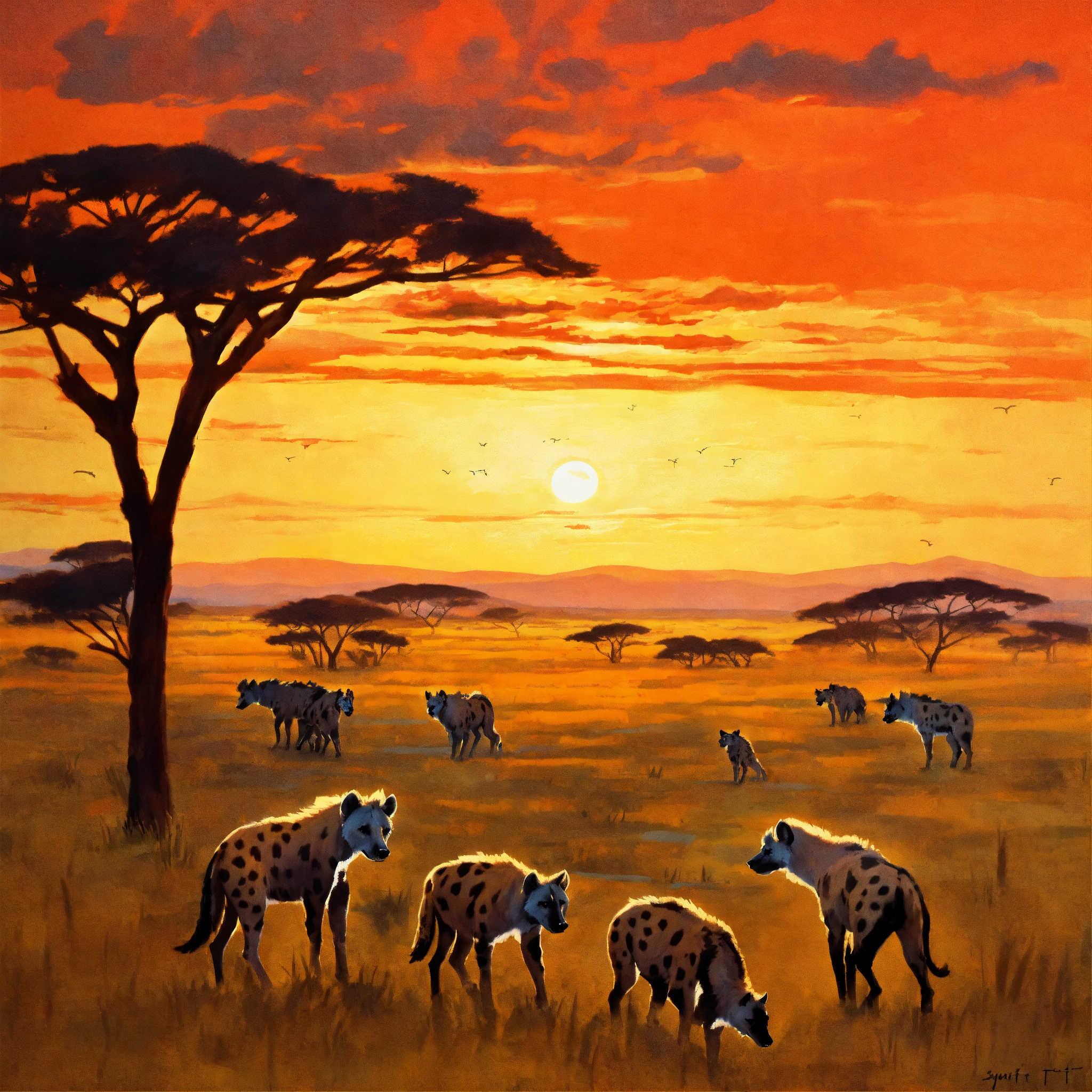 Lexica   A Pack Of Hyenas In The Serengeti, Sundown, Cubism