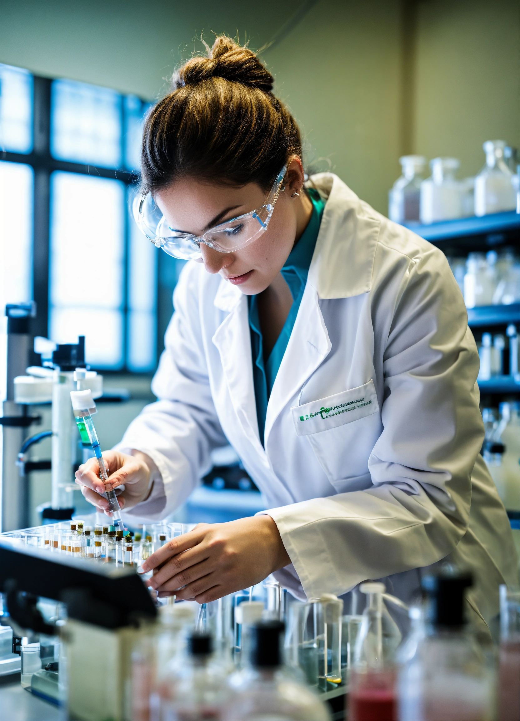 Lexica - Female scientist in a white labcoat performing molecular ...