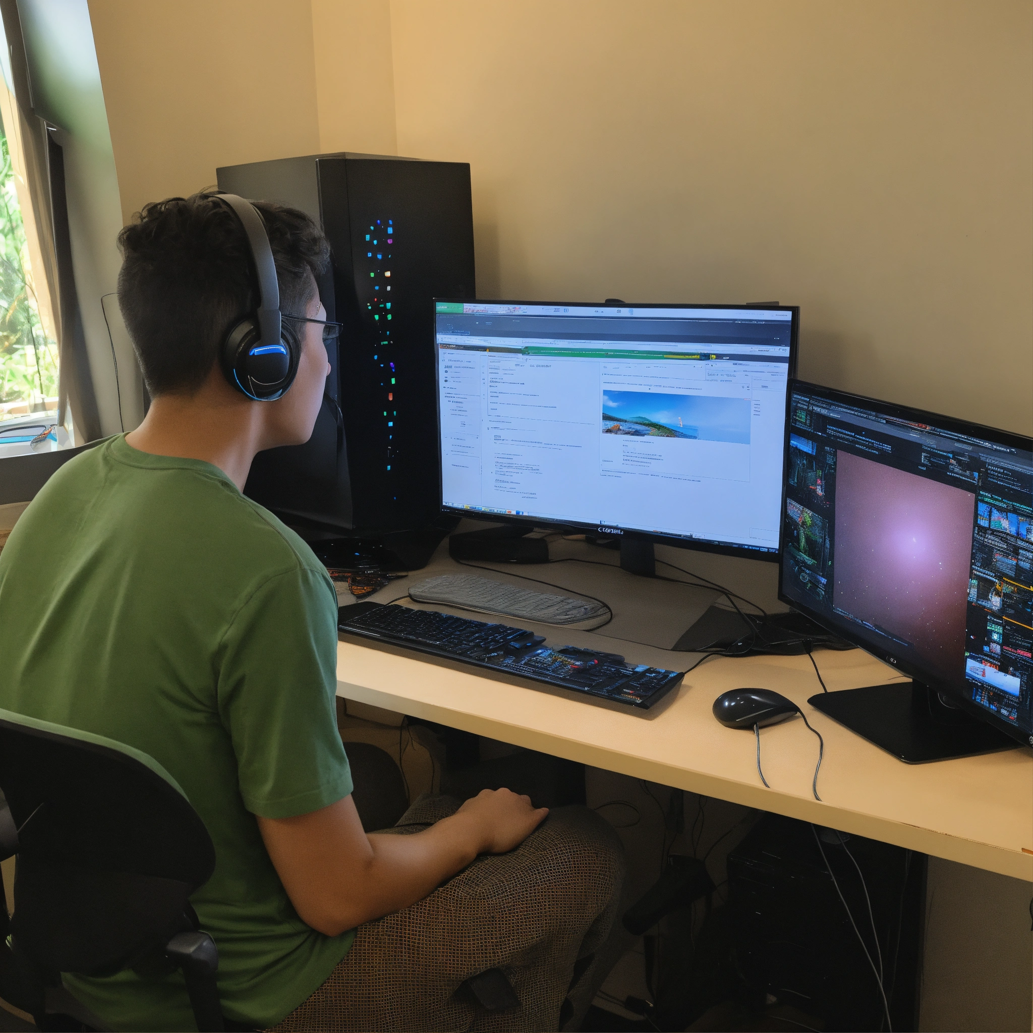 Lexica - A photo of a person using a computer. The person is sitting in ...