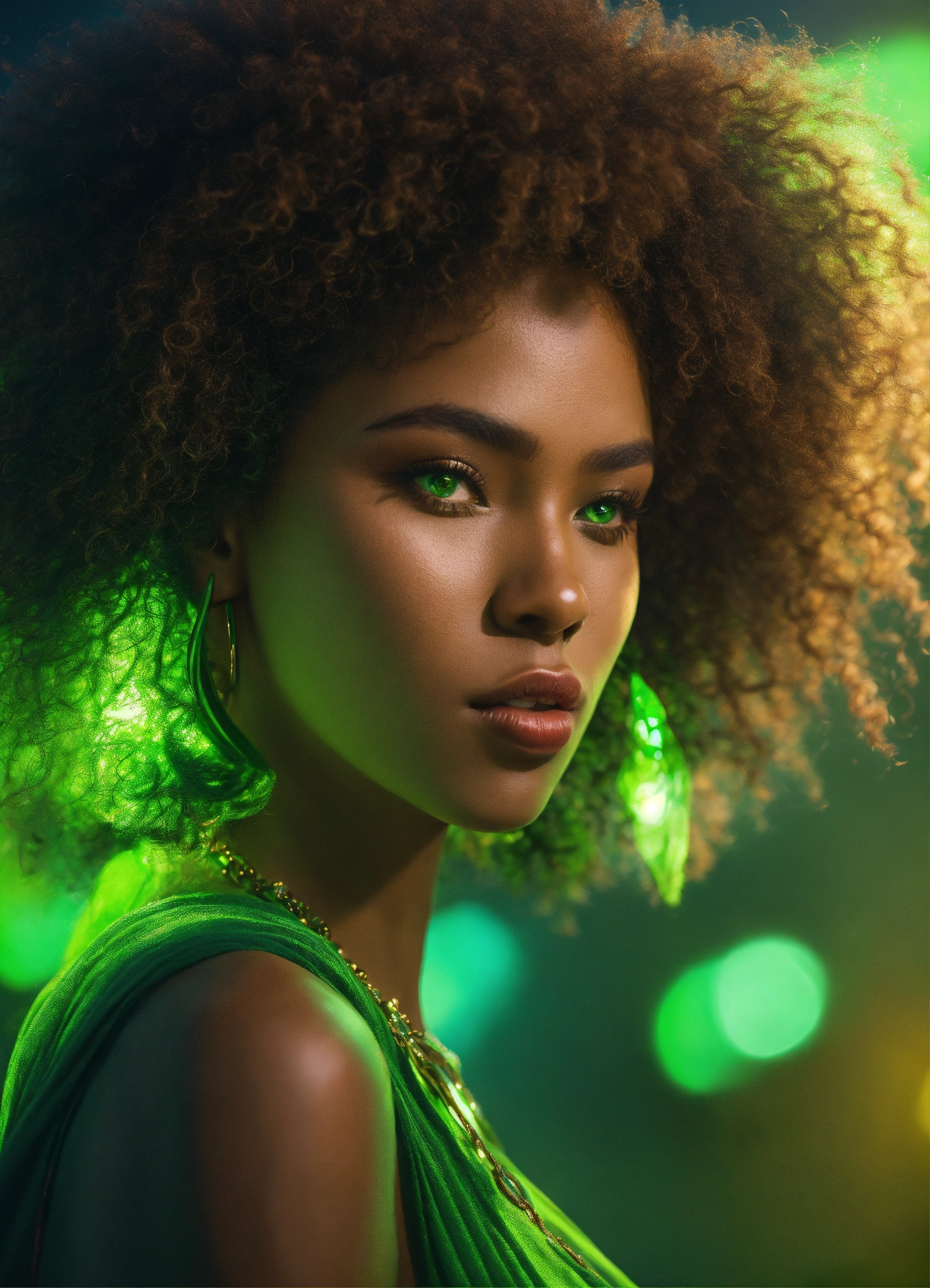 Lexica - Afro-Latina women green hair green eyes fantasy 4k