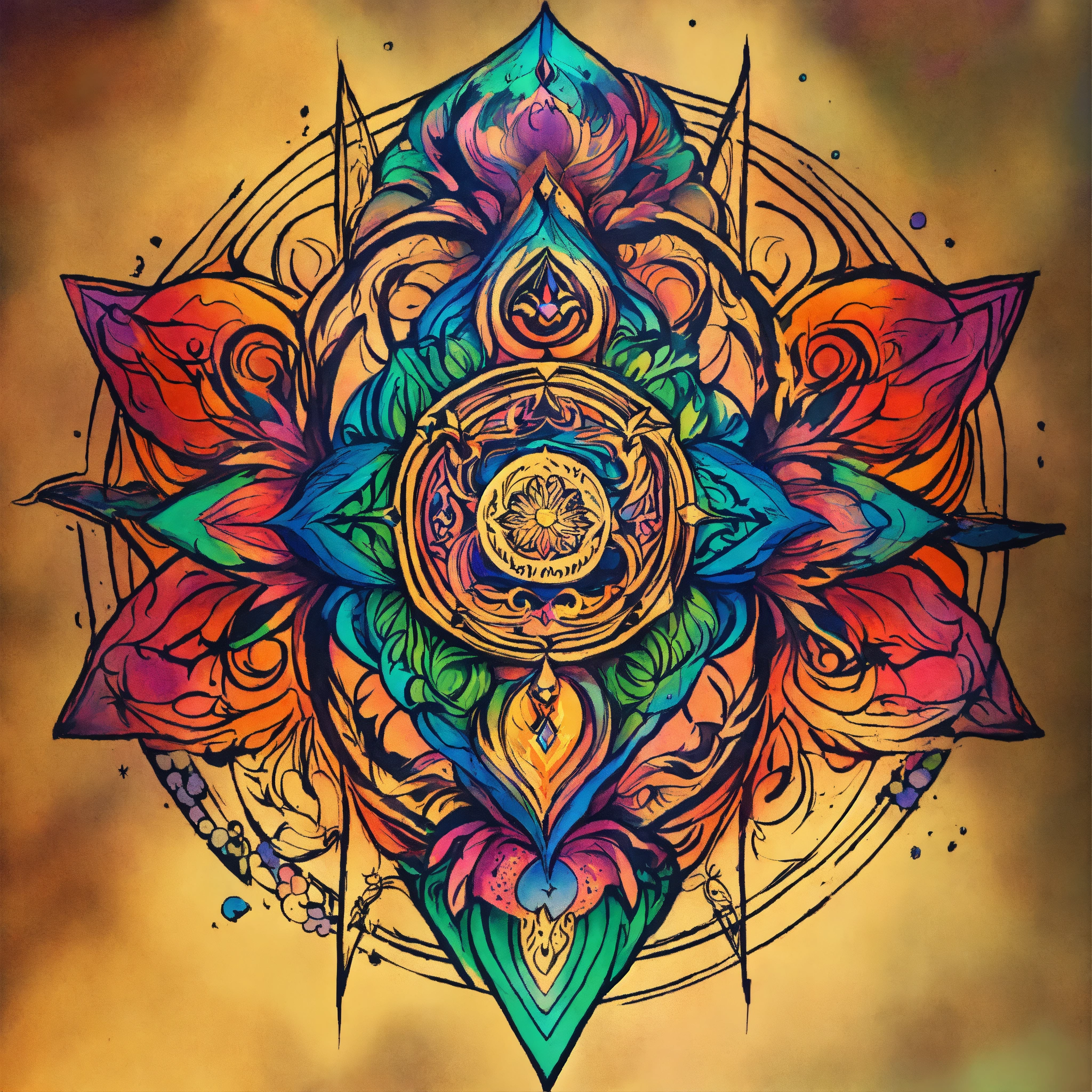 Lexica - Ink drawing, tattoo style mystical and magical colourful logo ...