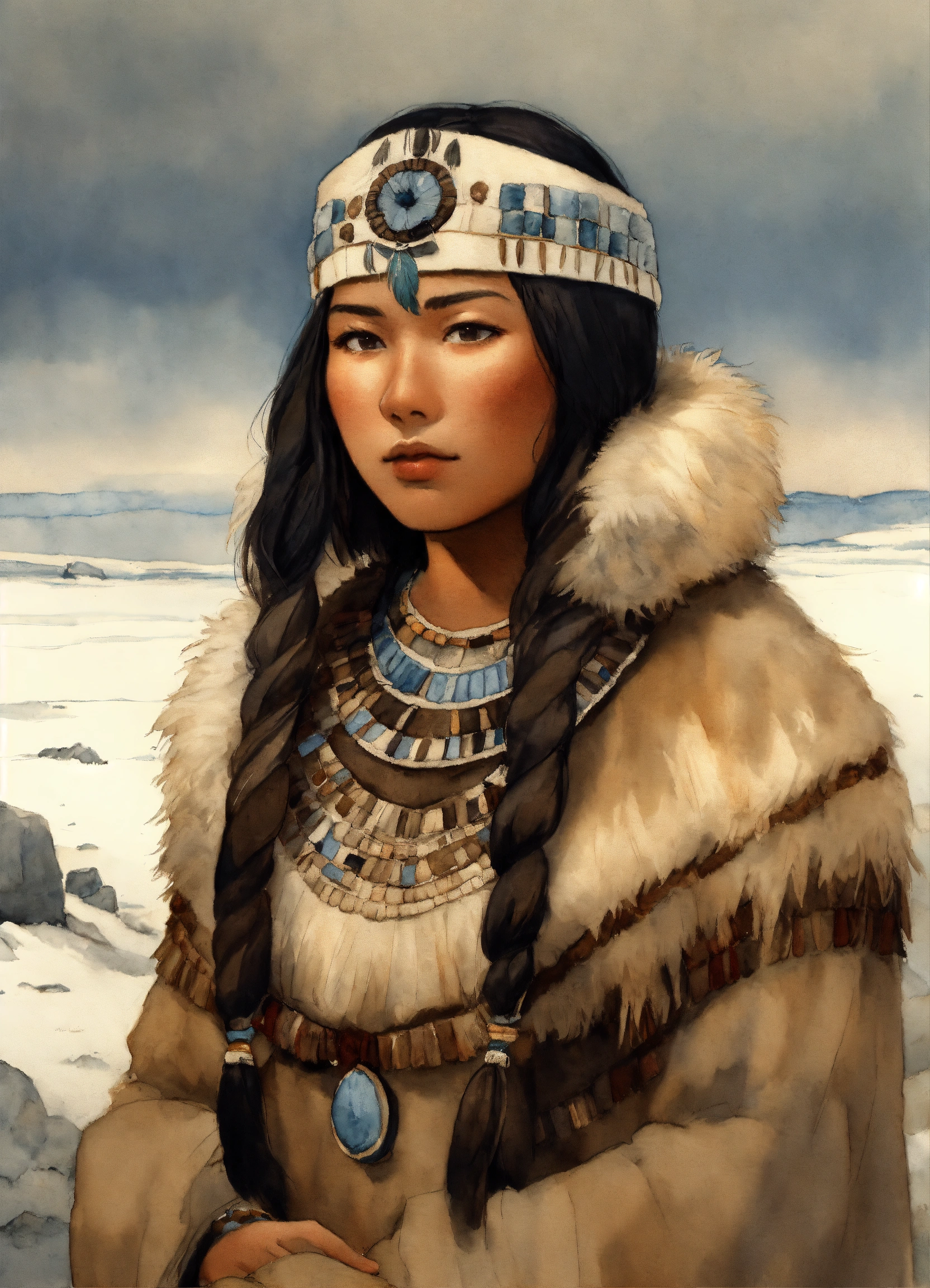 Lexica - Full body Illustration of an inuit woman, young, 18 years old ...