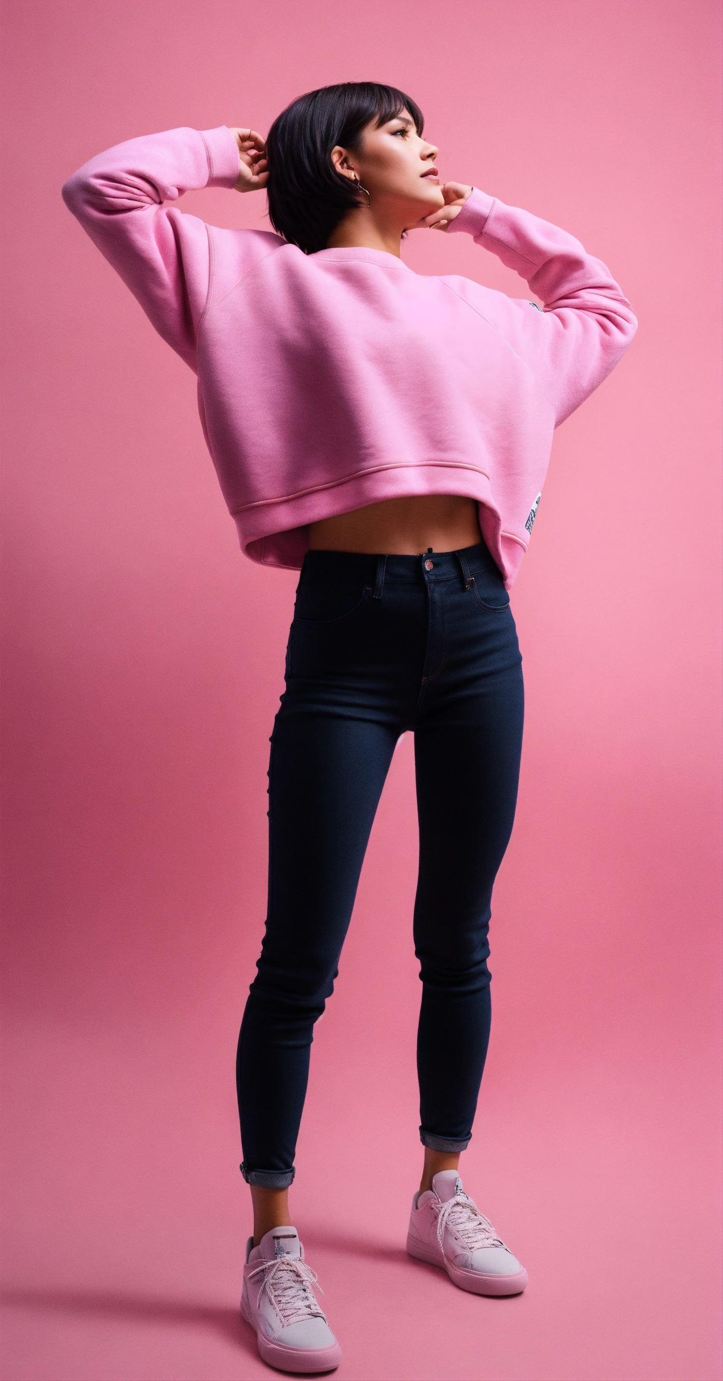 Lexica - Full body, a woman from her back, raising both her hands up ...