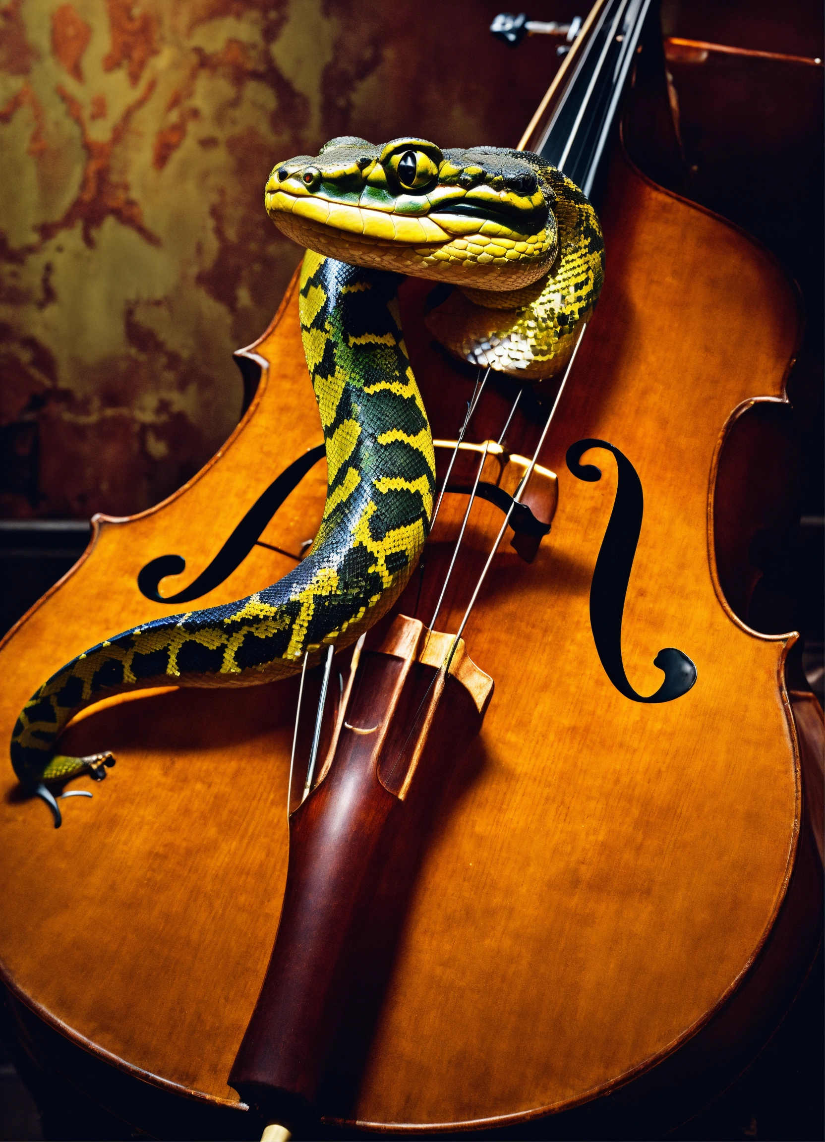 Lexica - A python holding a double bass