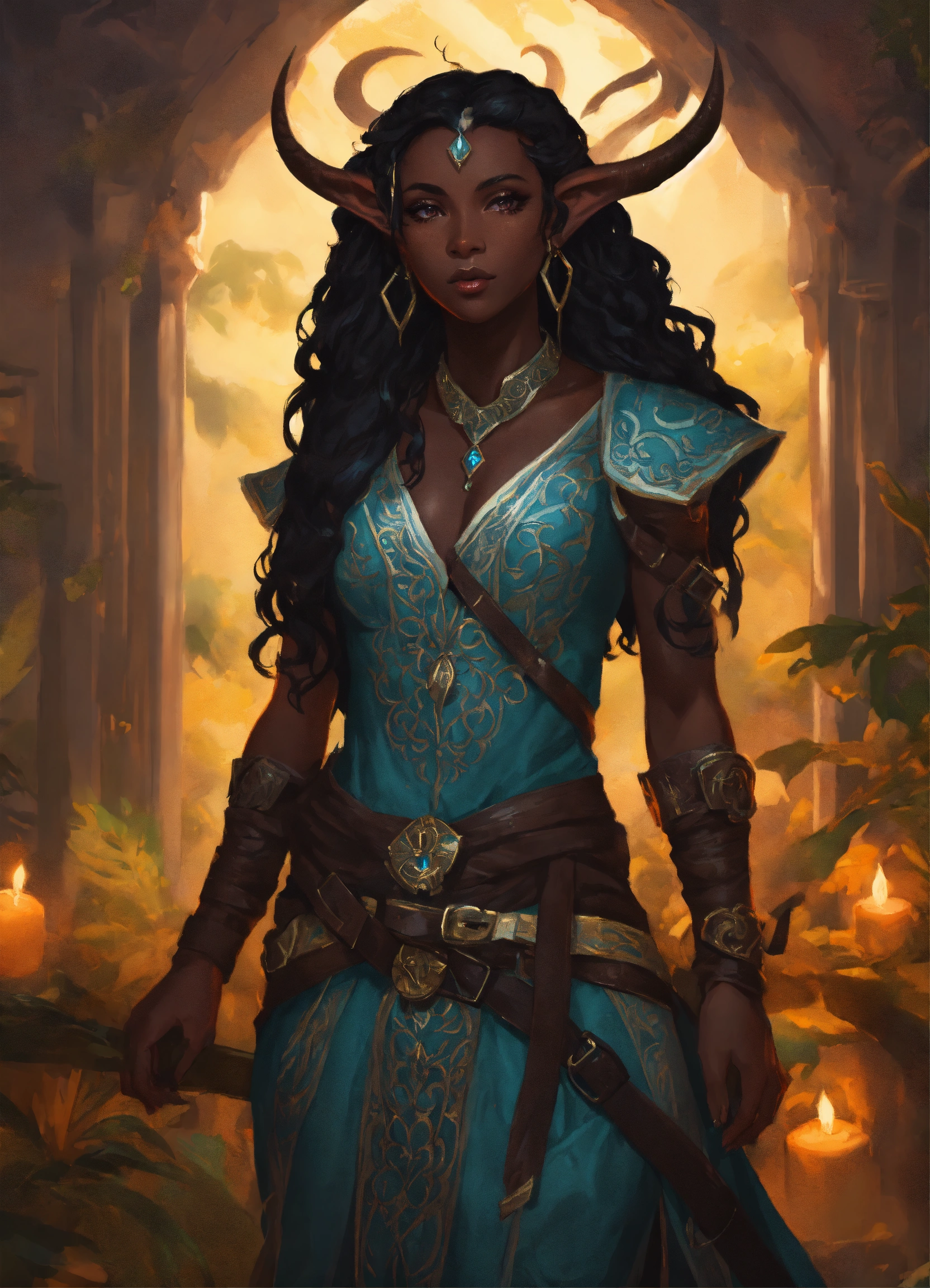 Lexica - Black skin, female tiefling druid in center, dnd, fantasy ...