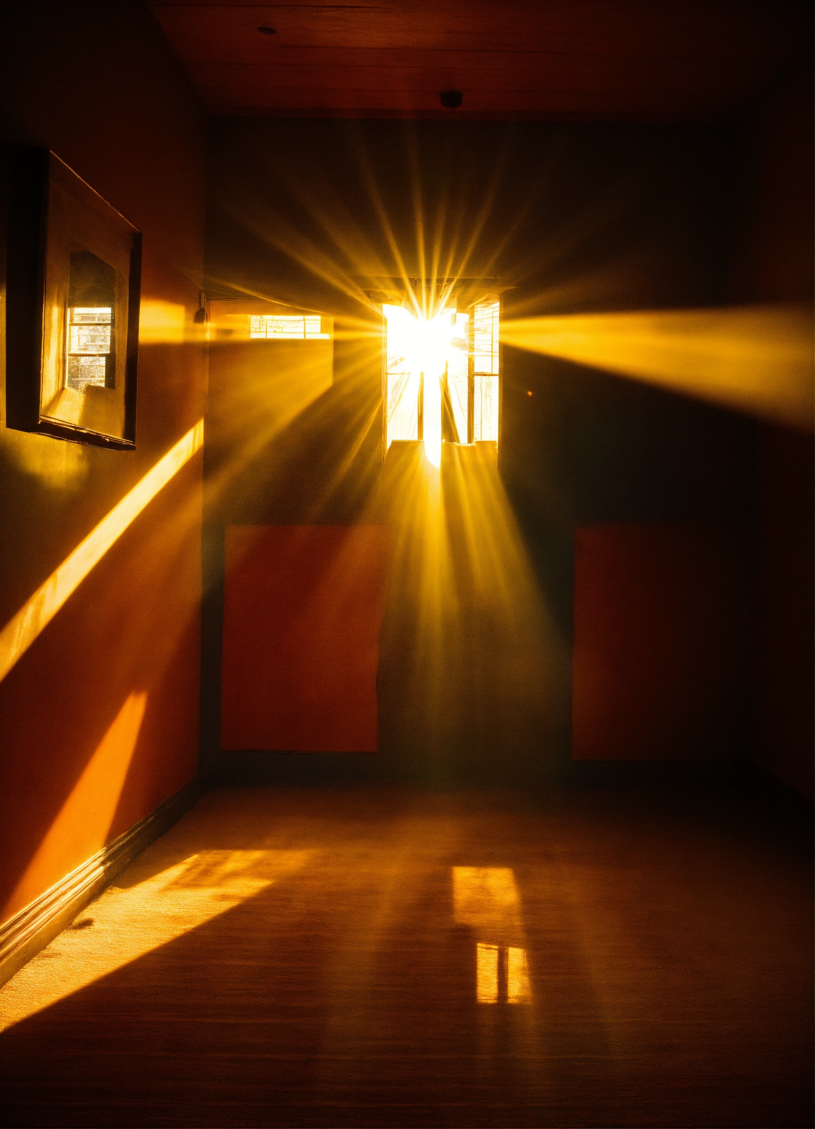 Lexica - Sun rays leak from top right in dark room from tiny hole in ...