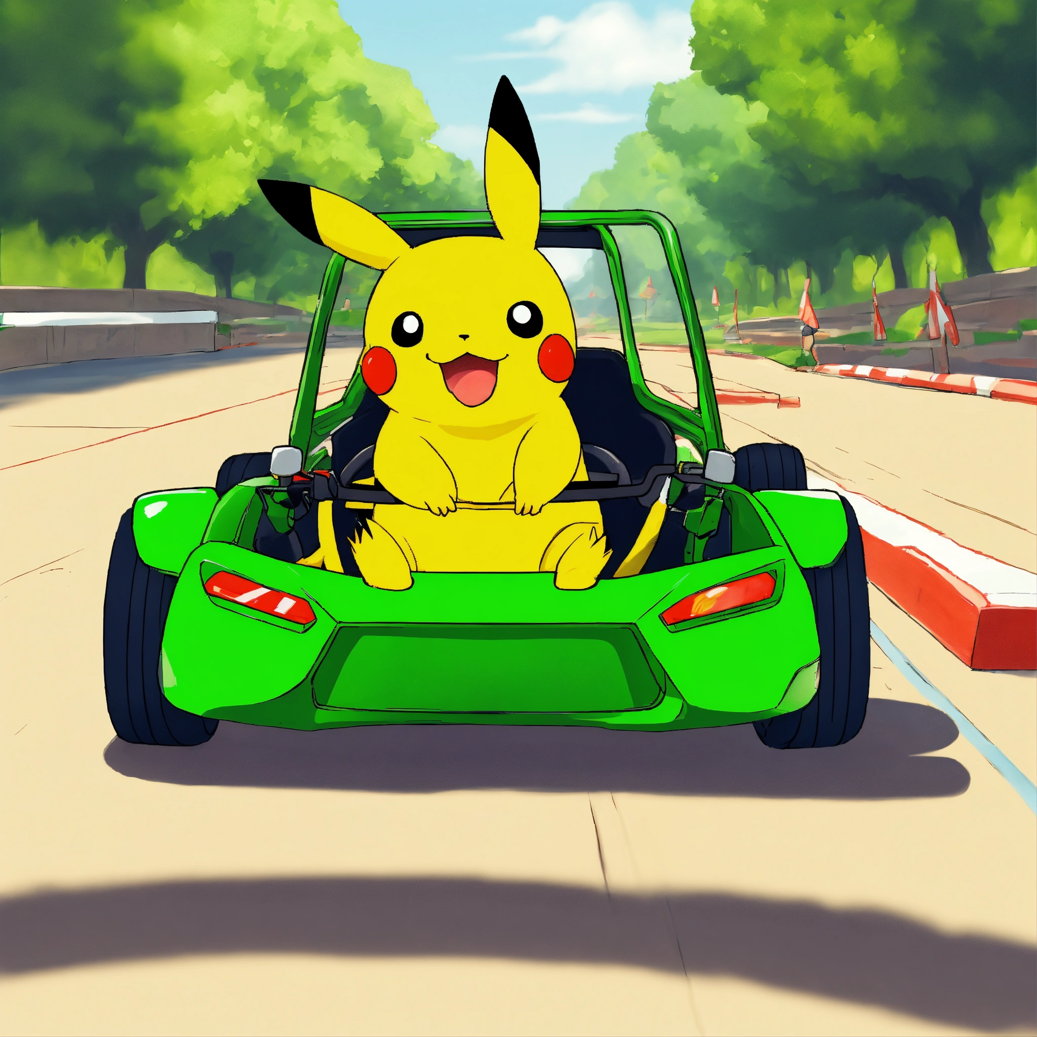 Lexica - Draw me a pickachu riding a green go kart