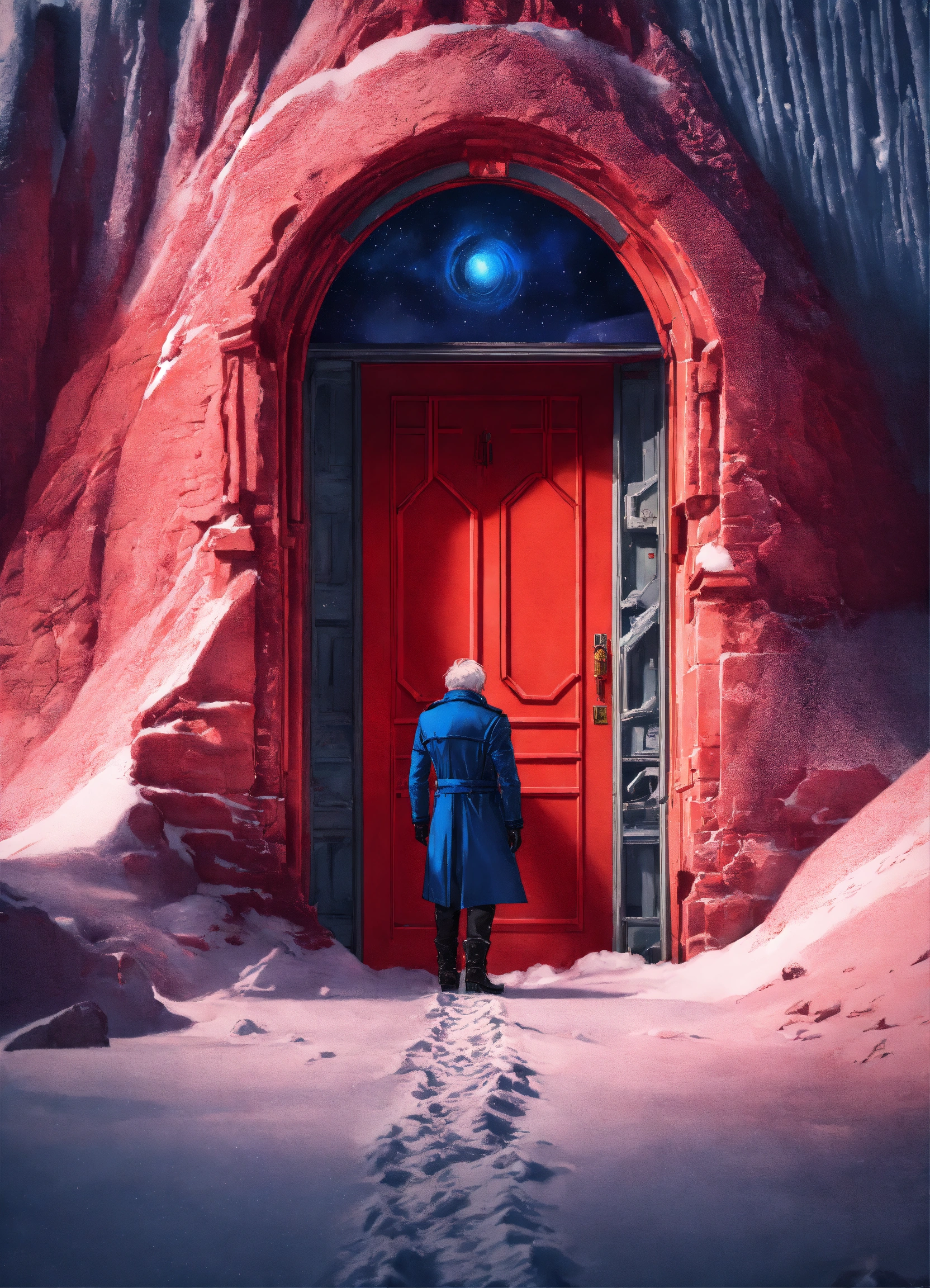 Lexica - Red door in the center of snow desert with alien universe ...