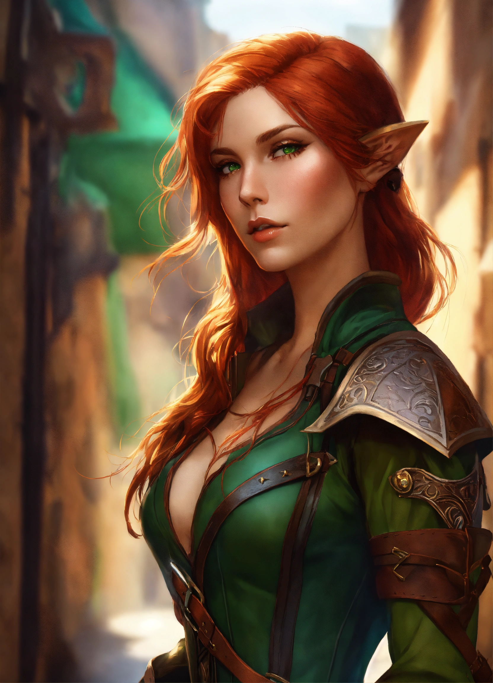 Lexica - Portrait of a beautiful red haired elf rogue, long hair ...