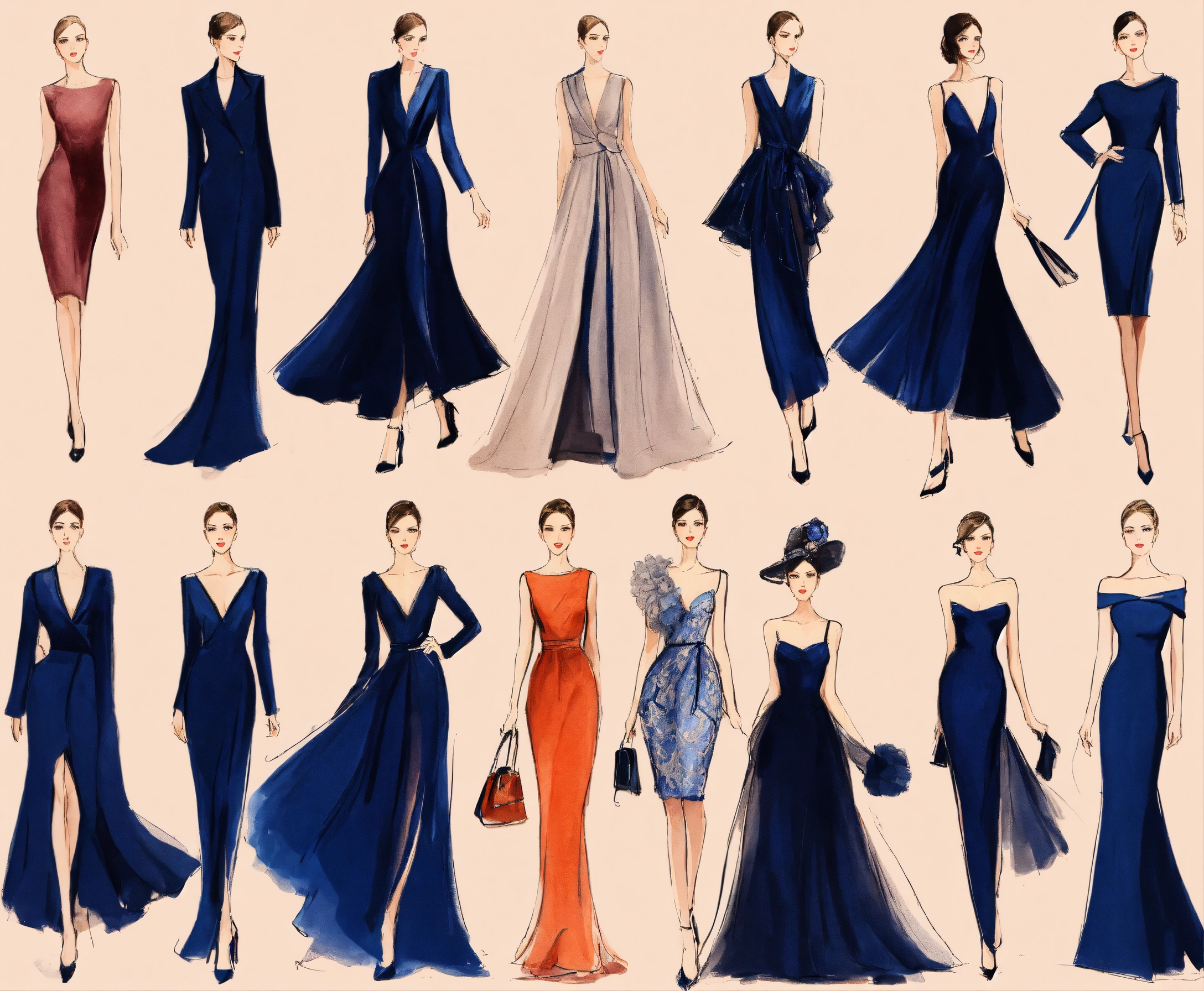 Lexica - Fashion illustrations, 12 different designs, rough sketches ...