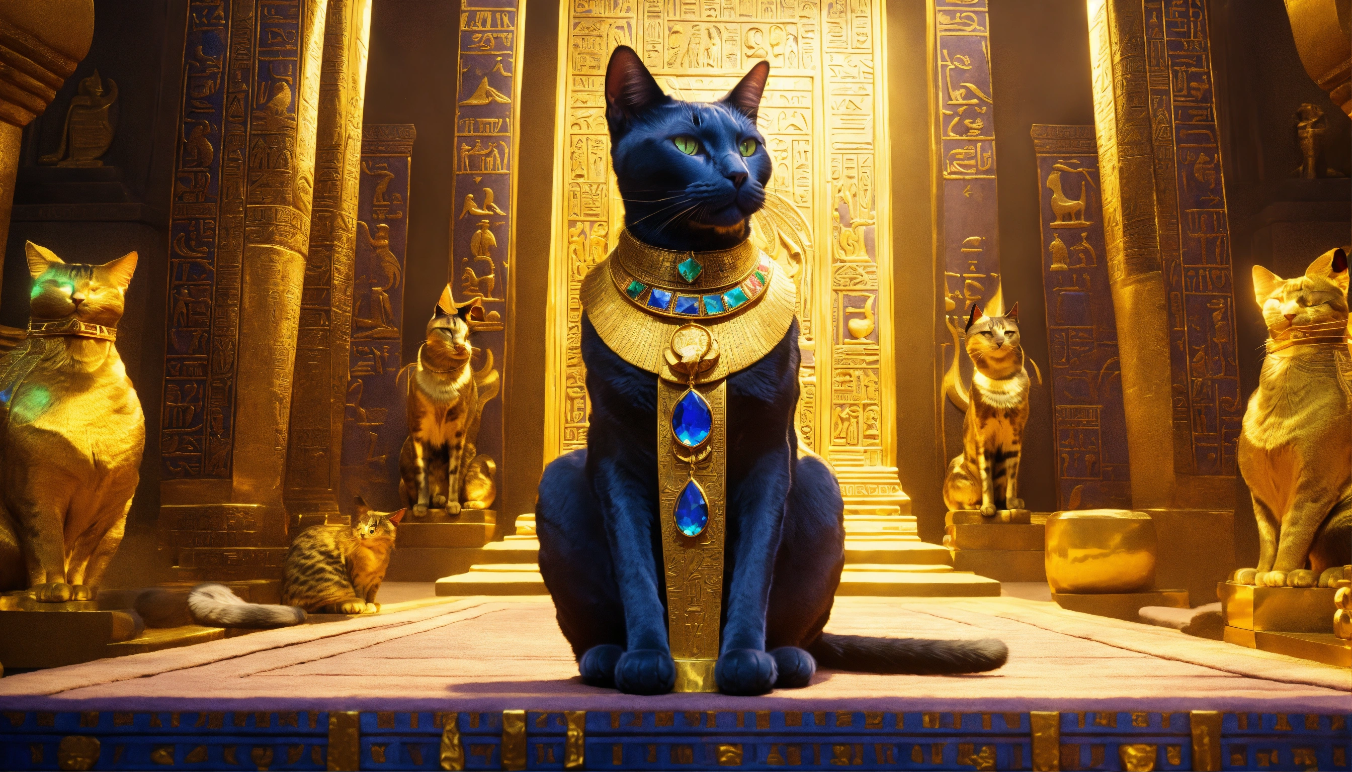 Lexica - A Egyptian cat ruler wearing a VR headset sitting on a throne ...