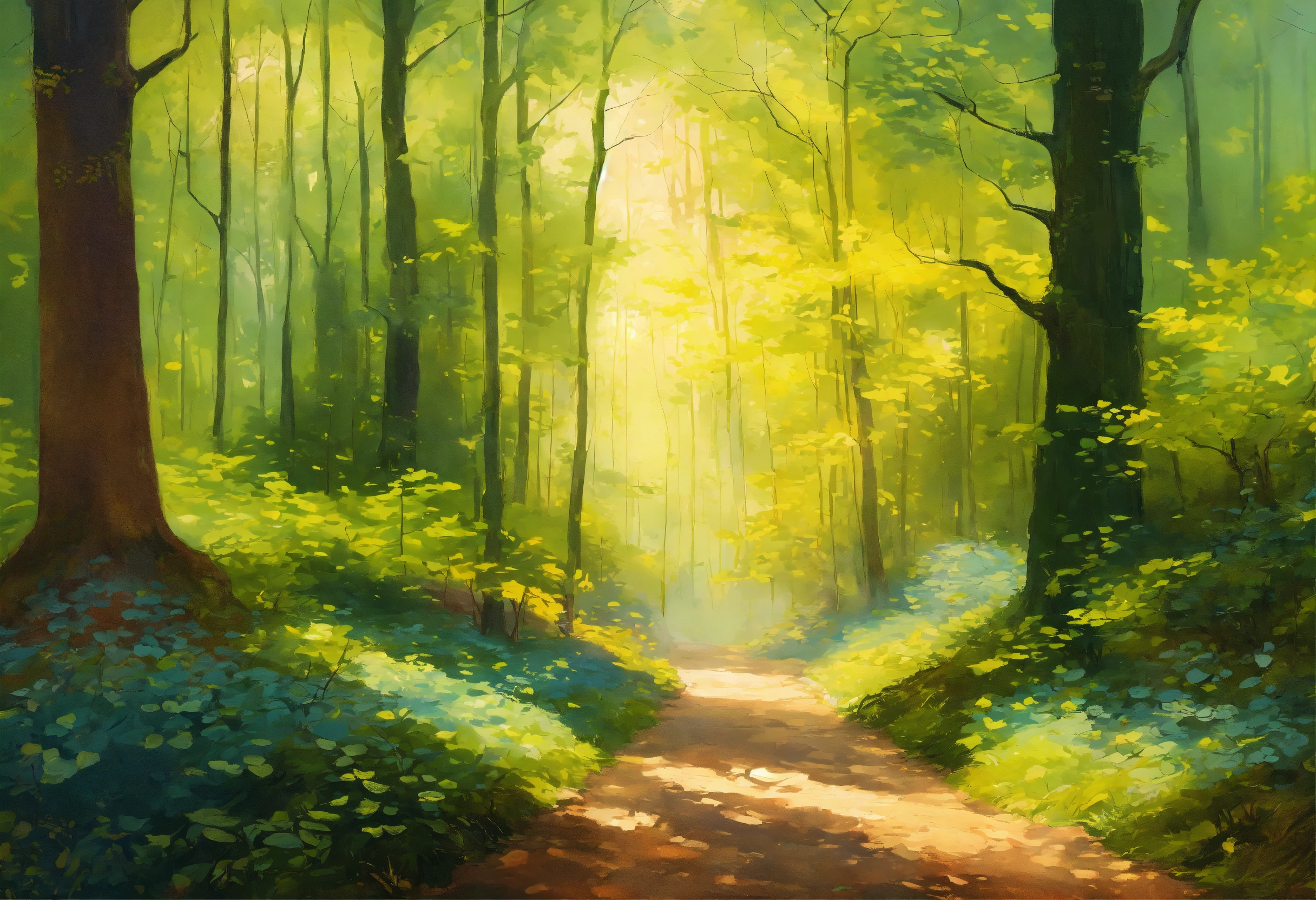 Lexica - A tranquil forest landscape with gentle rays of sunlight ...