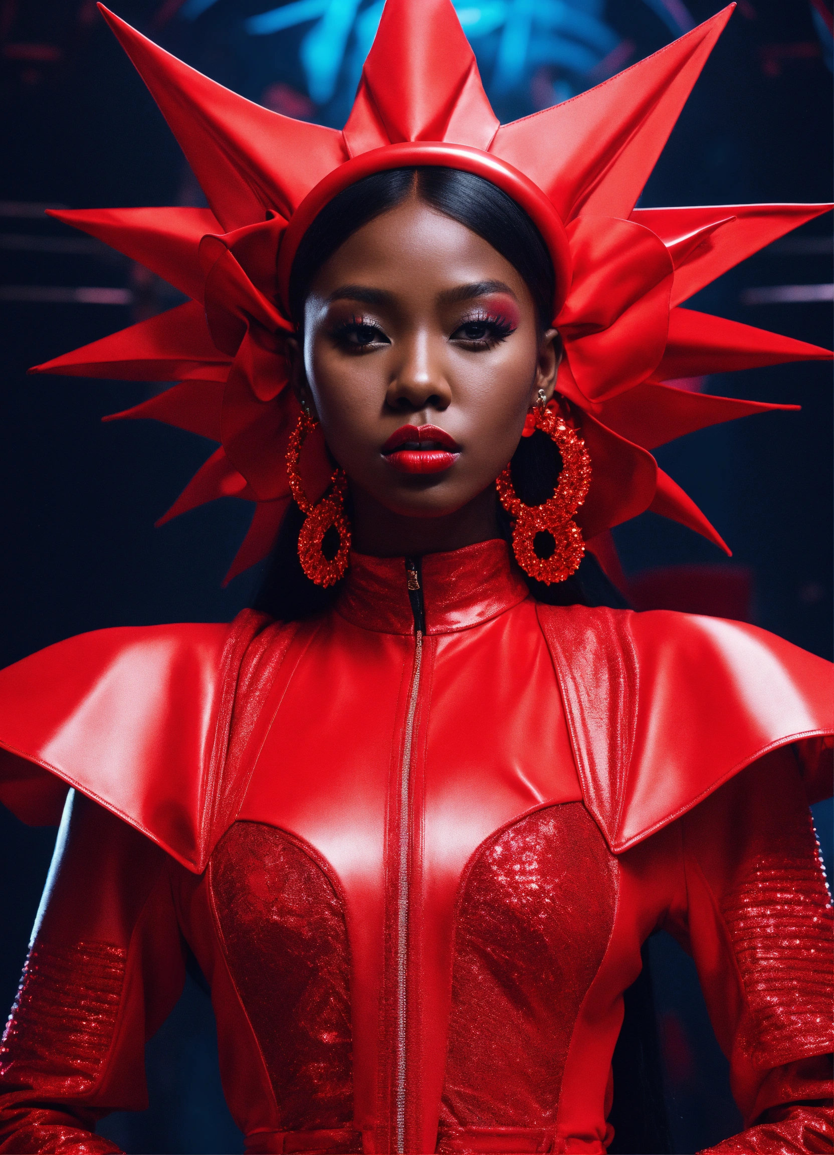 Lexica - A dark skin black female Kpop idol in a all red sleek ...