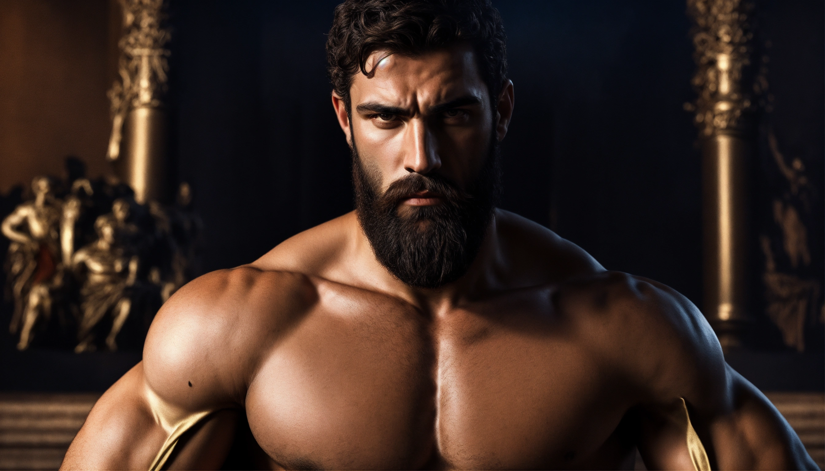 Lexica - Greek man, bearded, muscular, perfect face, detailed, stoic ...