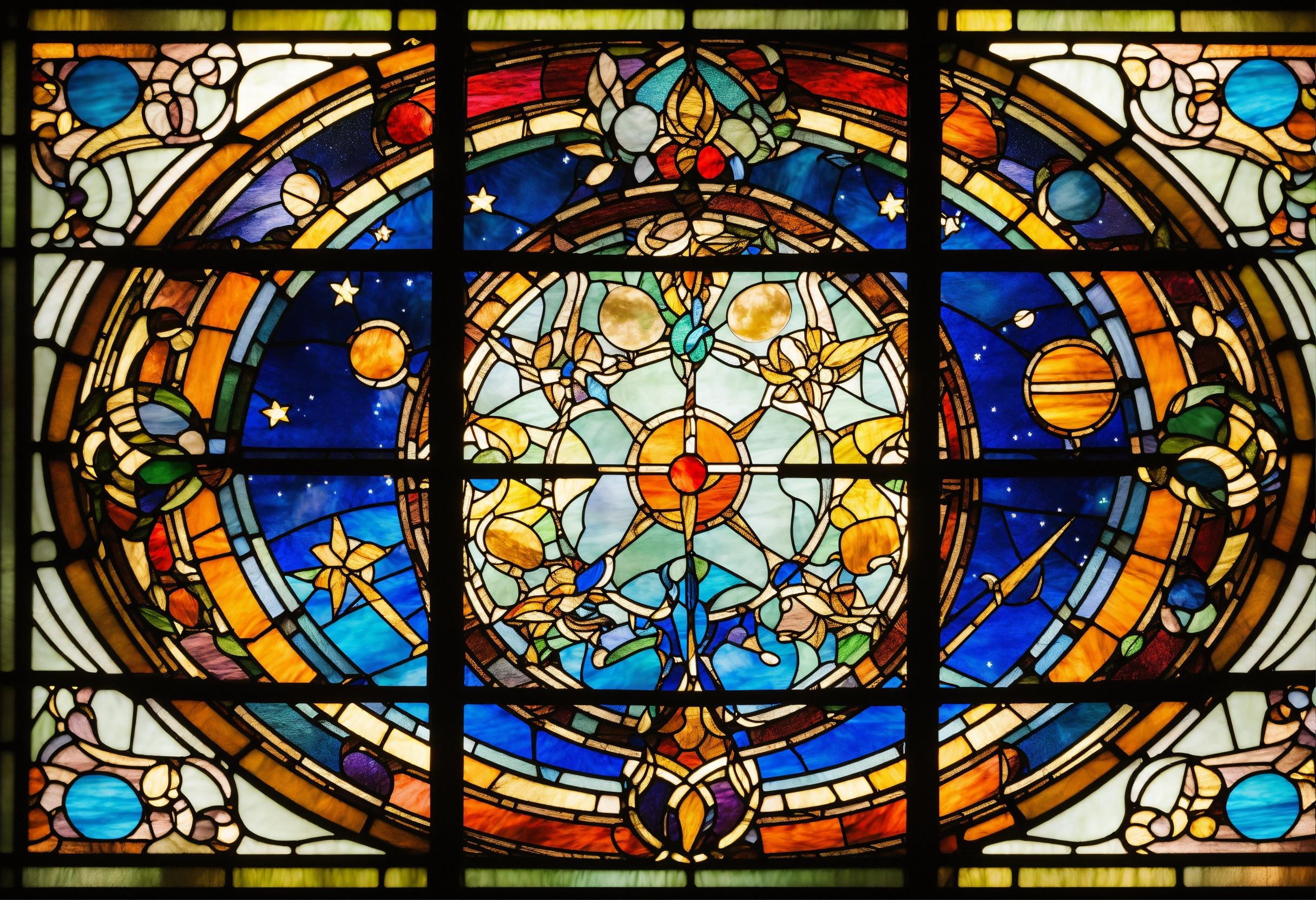 Lexica - Simple, colorful stained glass window in art nouveau style ...