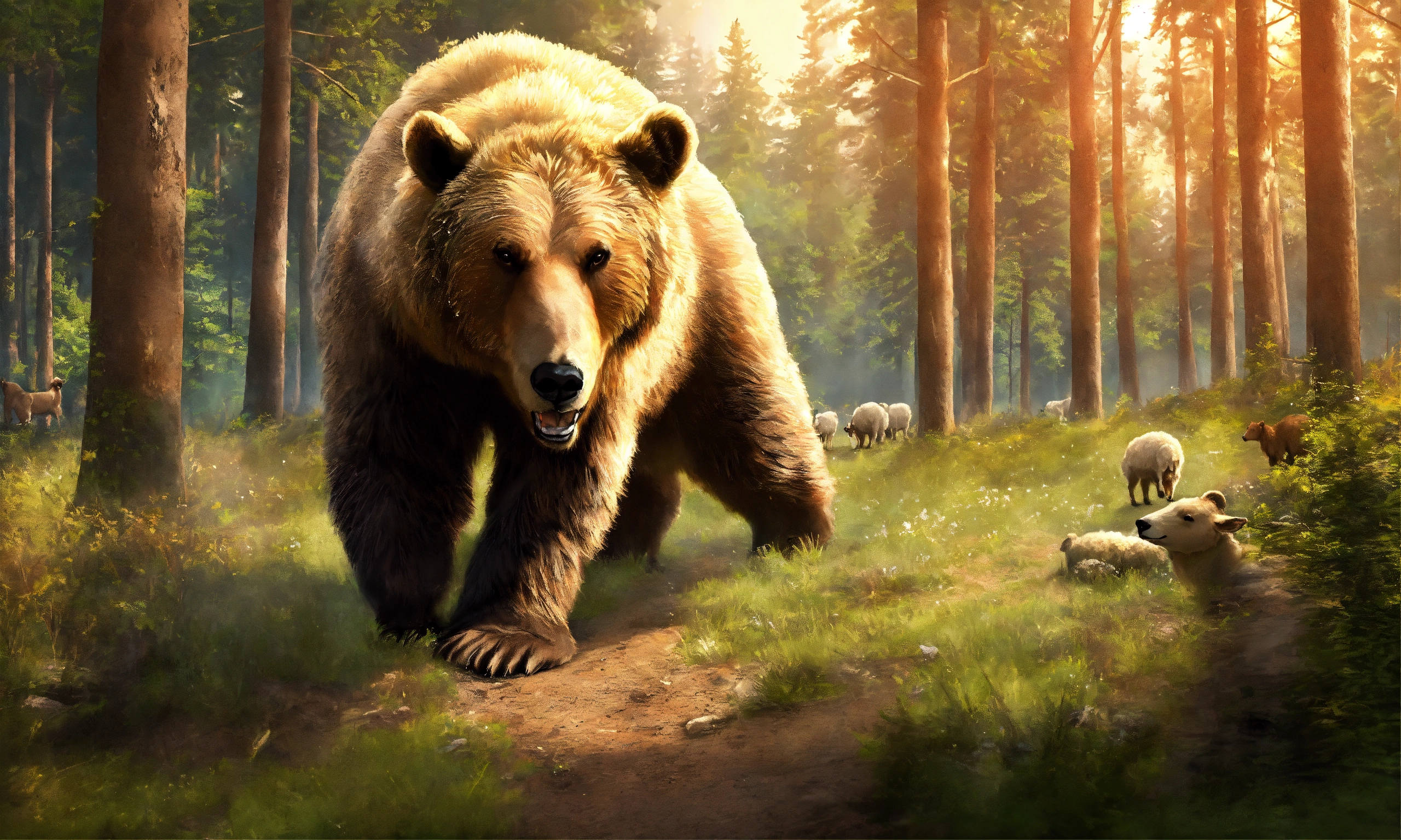 Lexica - Image Prompt The bear, wounded and beaten, hastily retreating ...