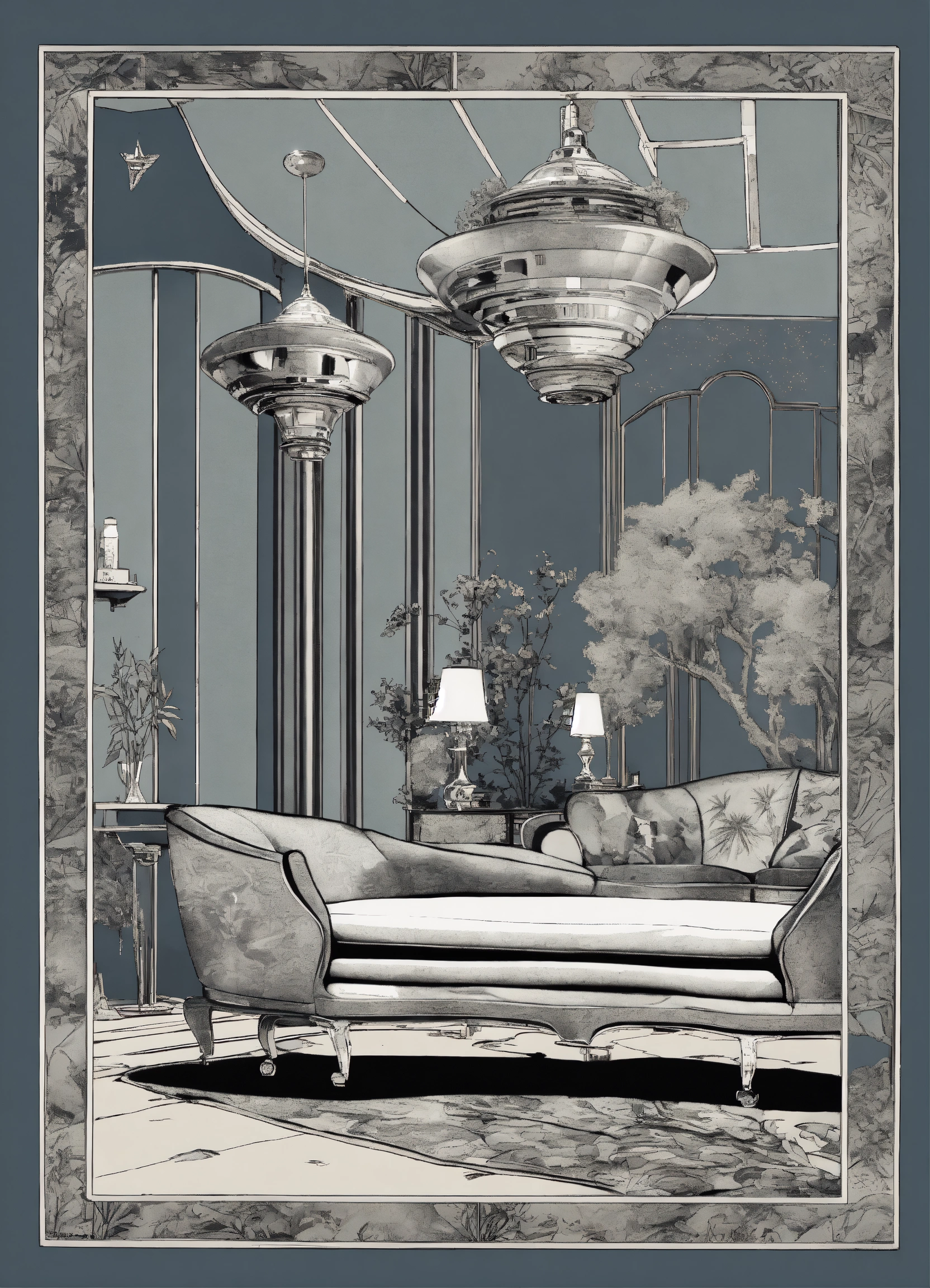 Lexica - Toile de jouy Smoke nouveau art deco silver flash sparkle ...
