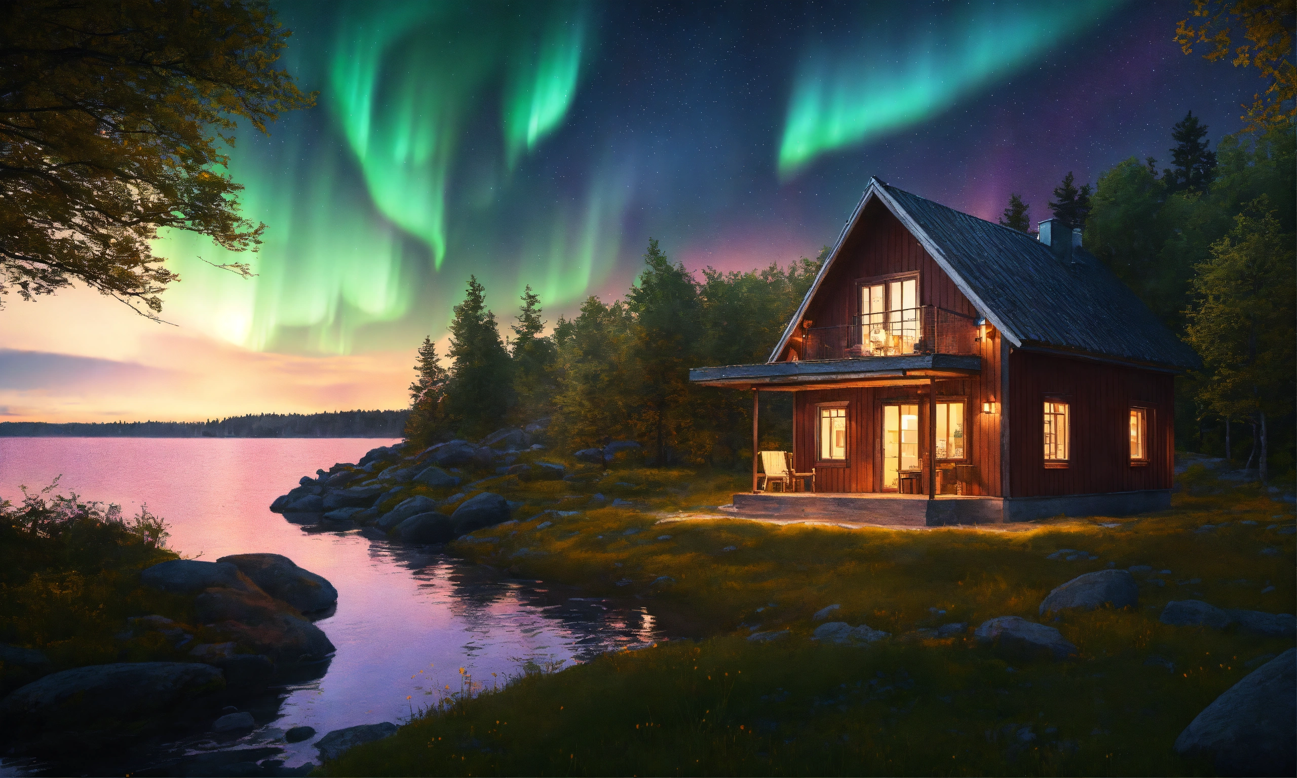 Lexica - Epic shot of ultra cozy small cottage in Sweden with a veranda ...