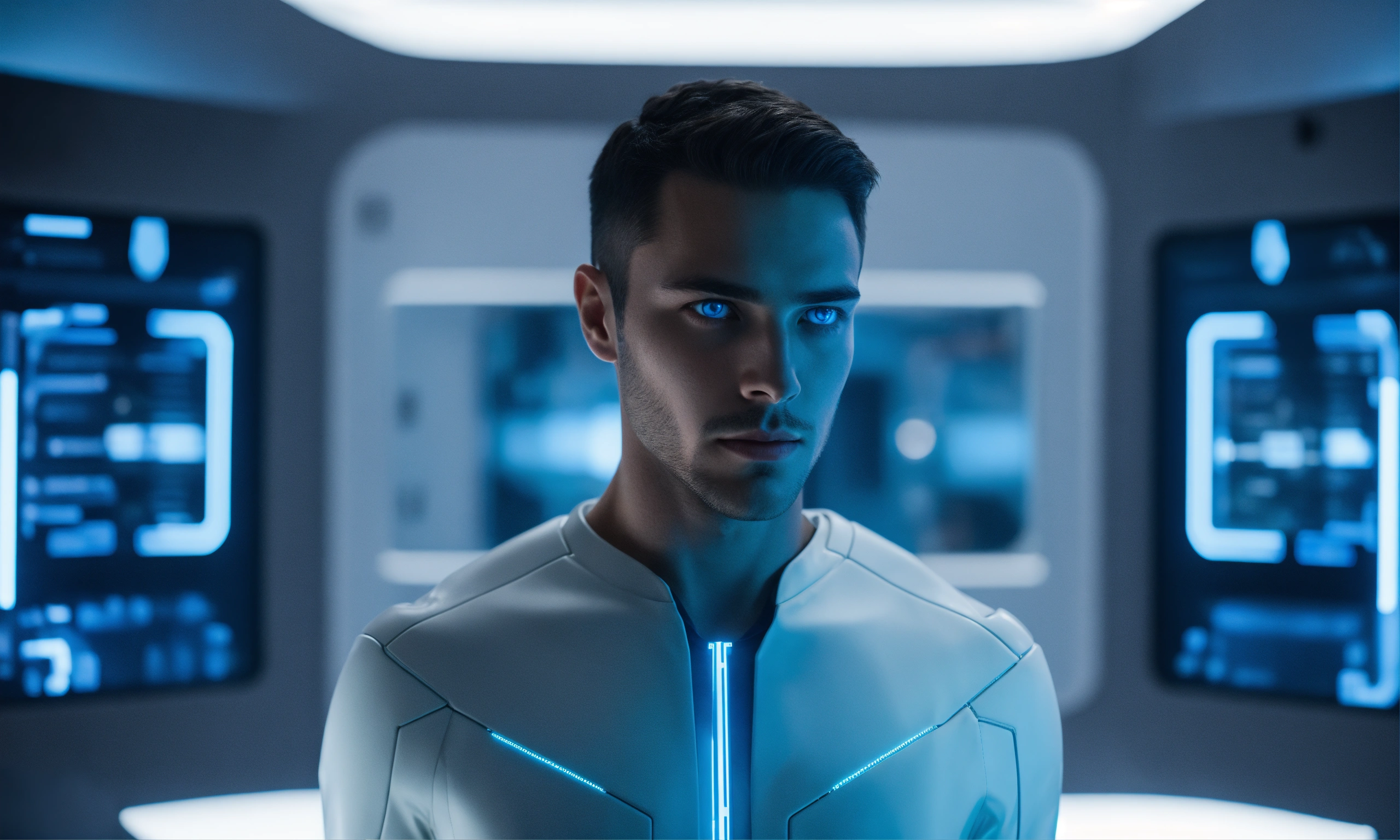 Lexica - Human looking male android standing in a white futuristic ...