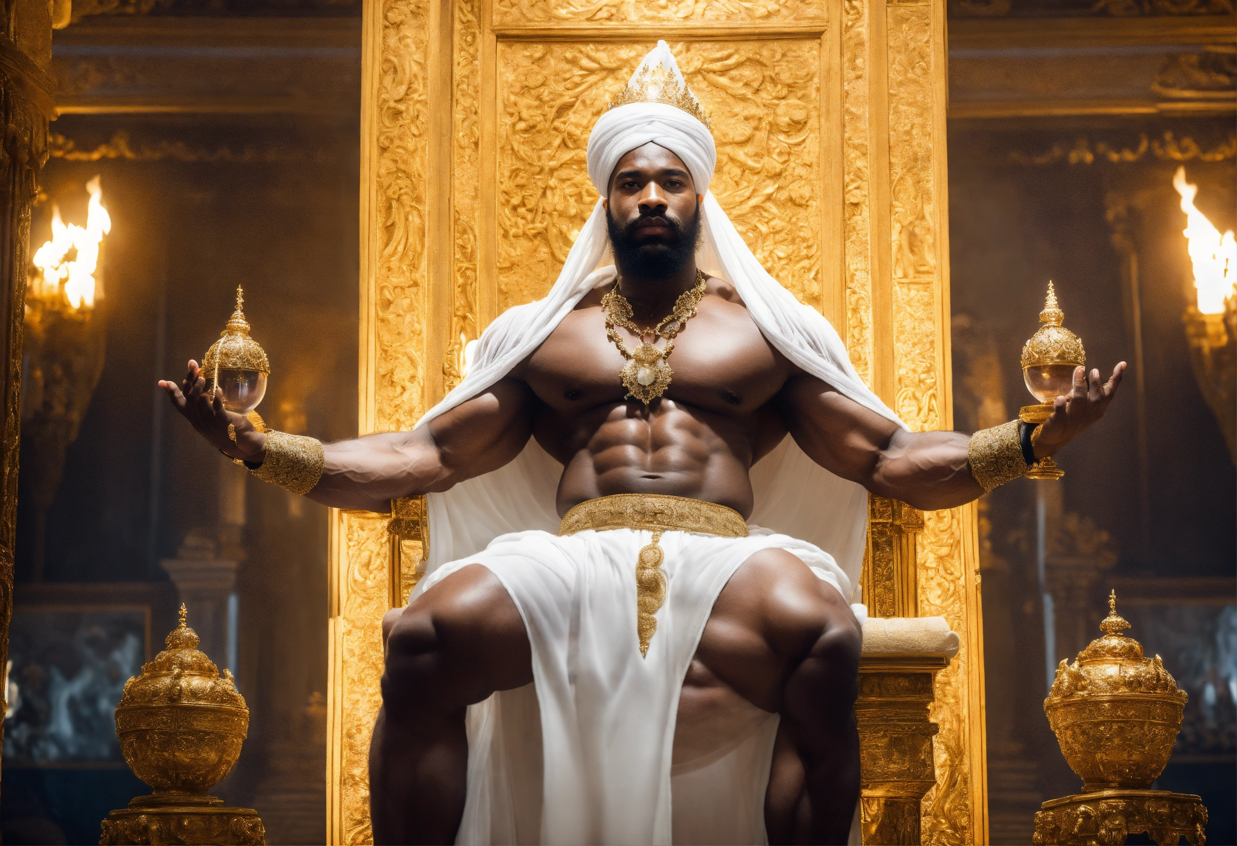 Lexica - A black god king in white turban, in beautiful sheer and white ...