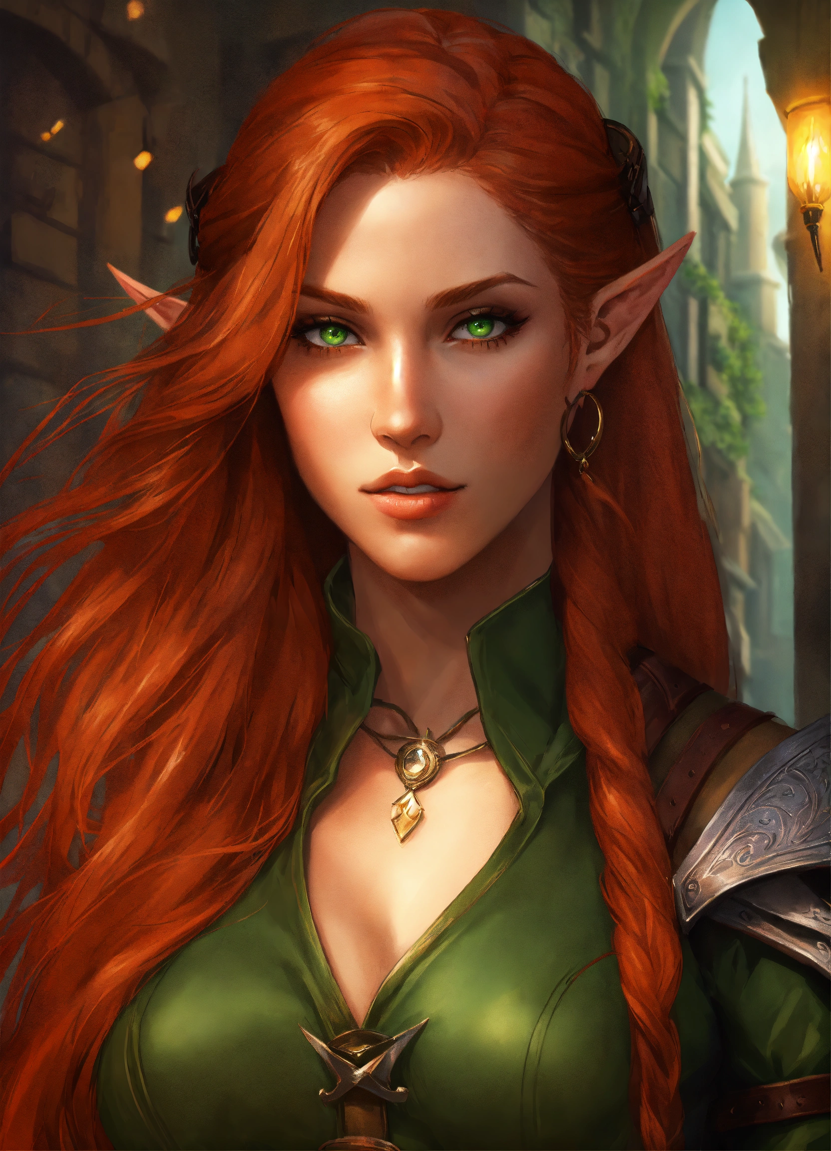 Lexica - Portrait of a beautiful red haired elf rogue, long hair ...