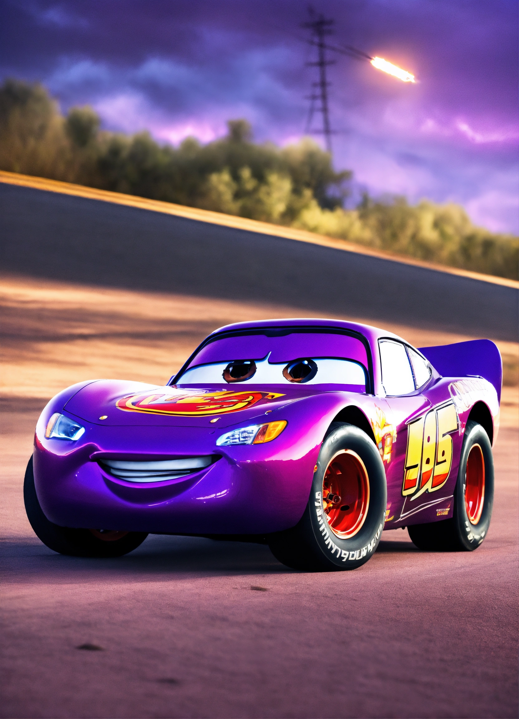 Lexica Dark purple lightning mcqueen smiling