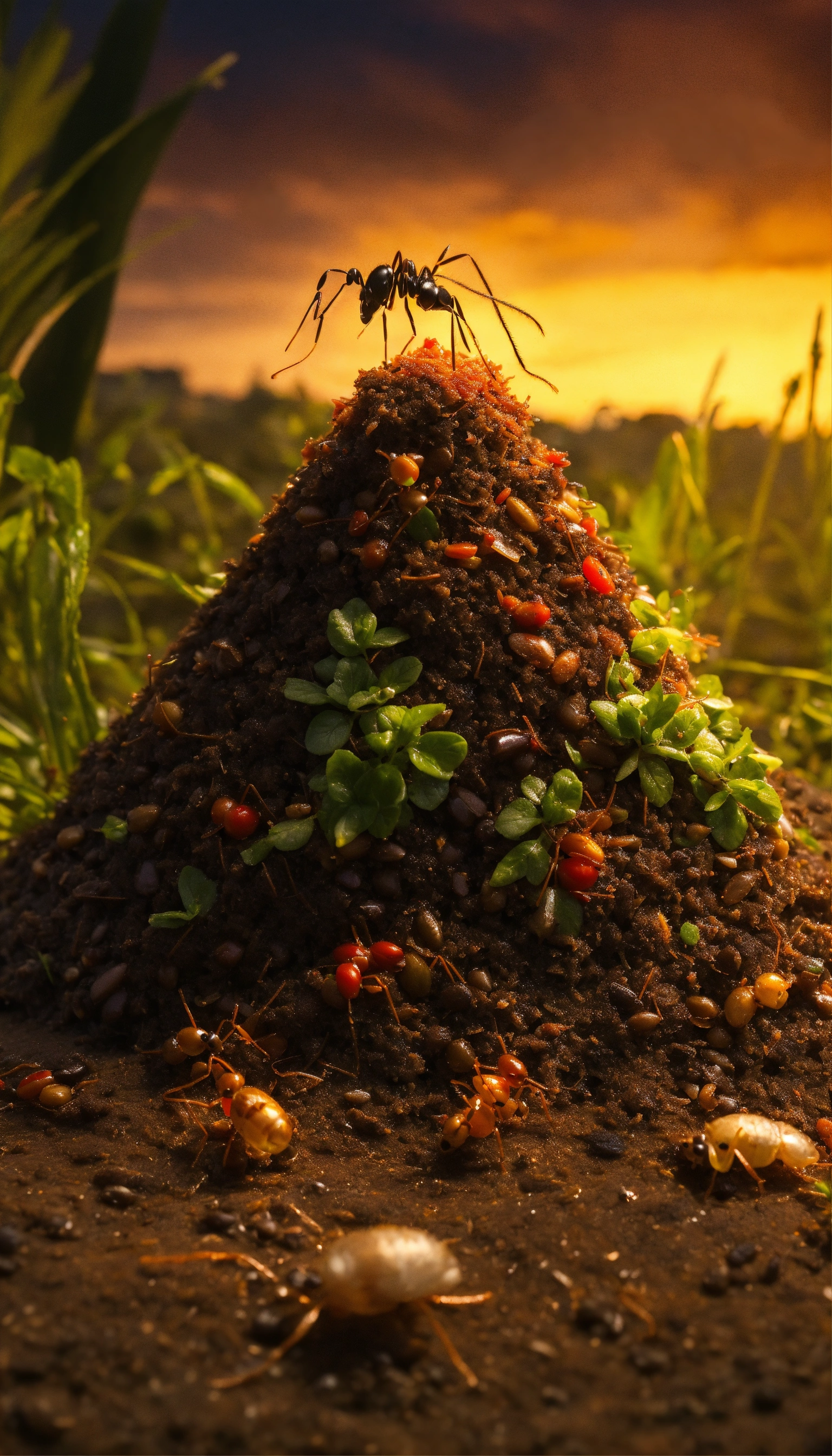 Lexica - Filipino offering a food into a small ant mound, night, foogy ...