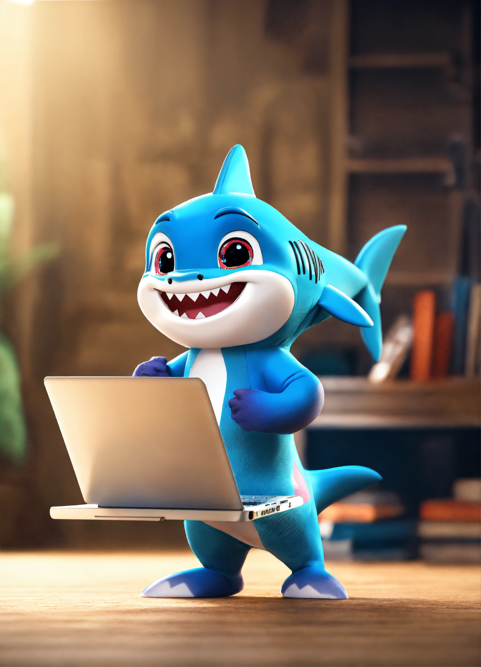 Lexica - Baby shark, mascot 3d, full body, happy smile, wear reading ...
