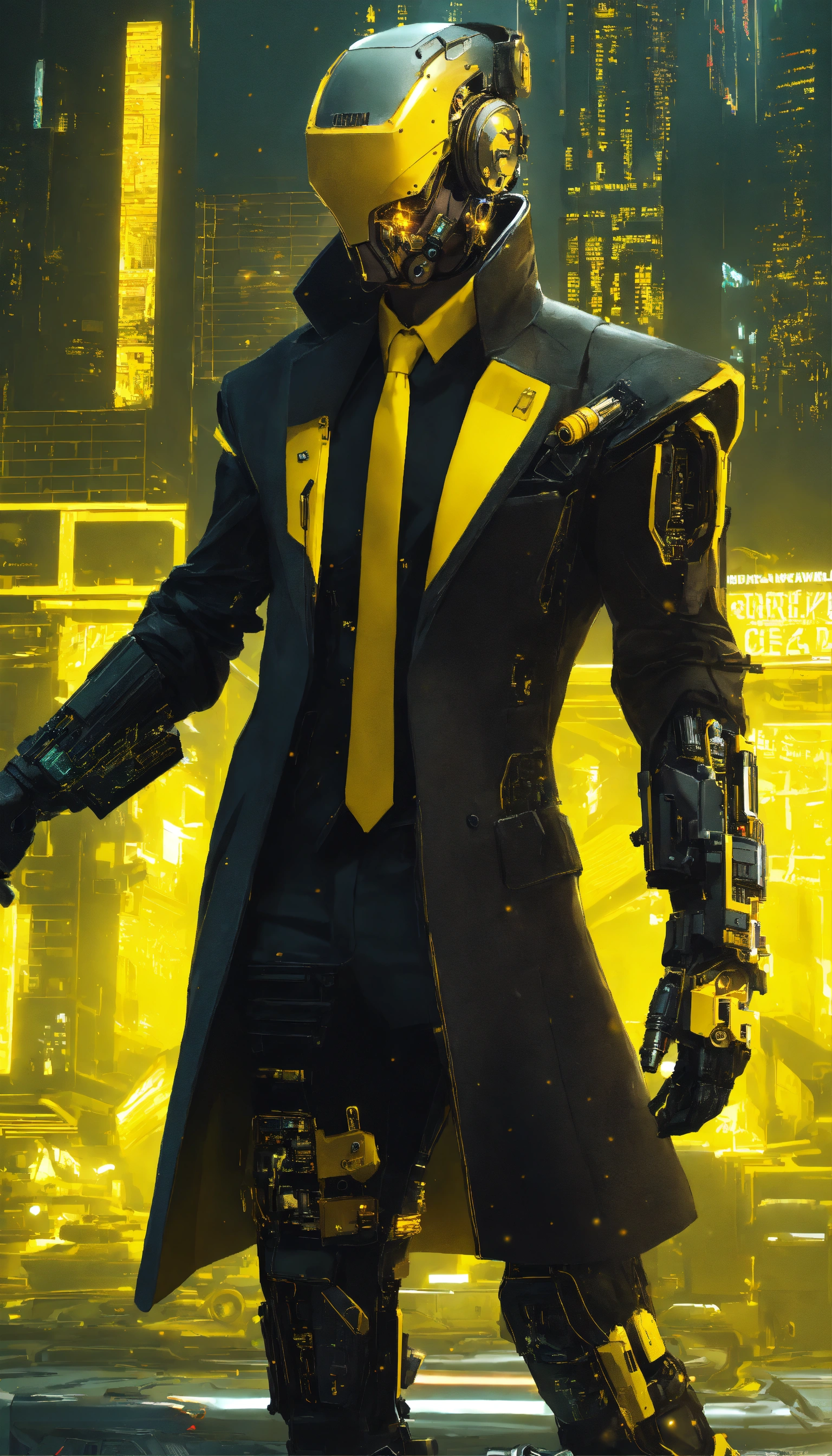 Lexica - Cyberpunk cyborg with yellow cybernetic parts. Mostly human ...