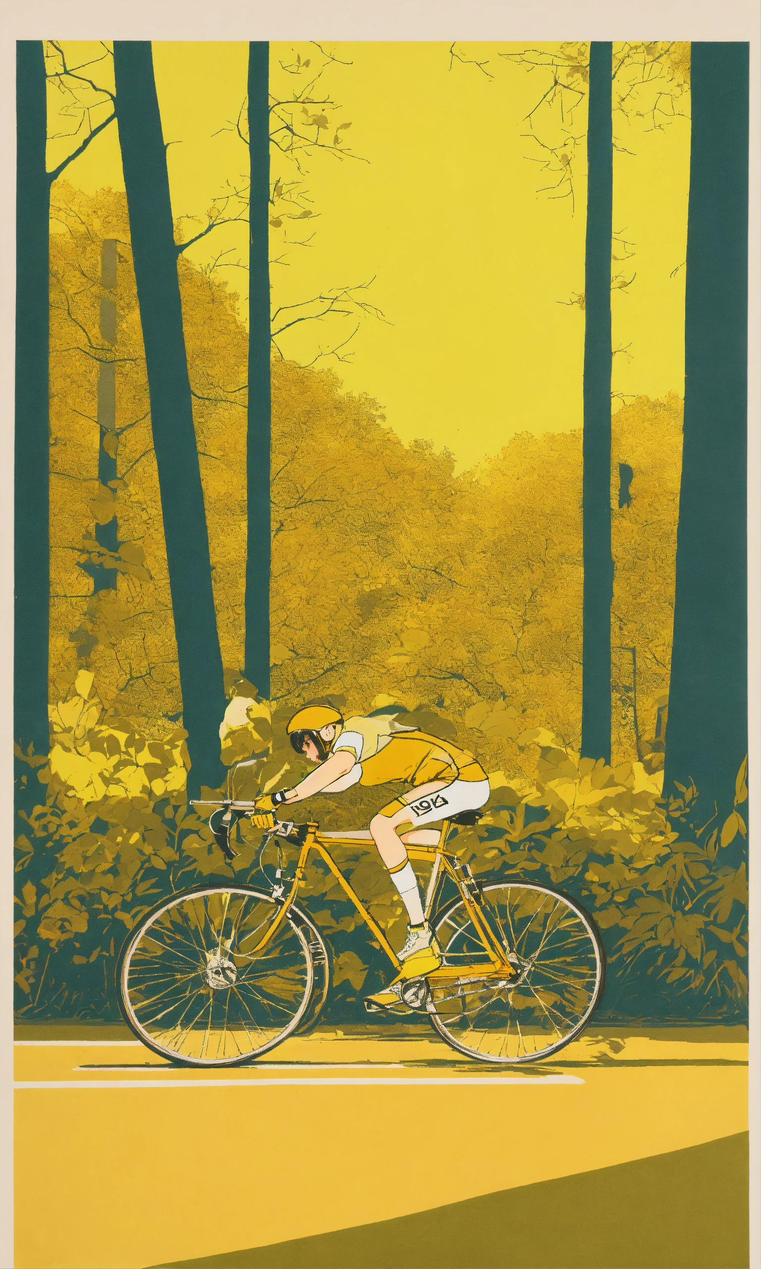 Lexica - 1970s Single speed racer bicycle muted yellow hues risograph